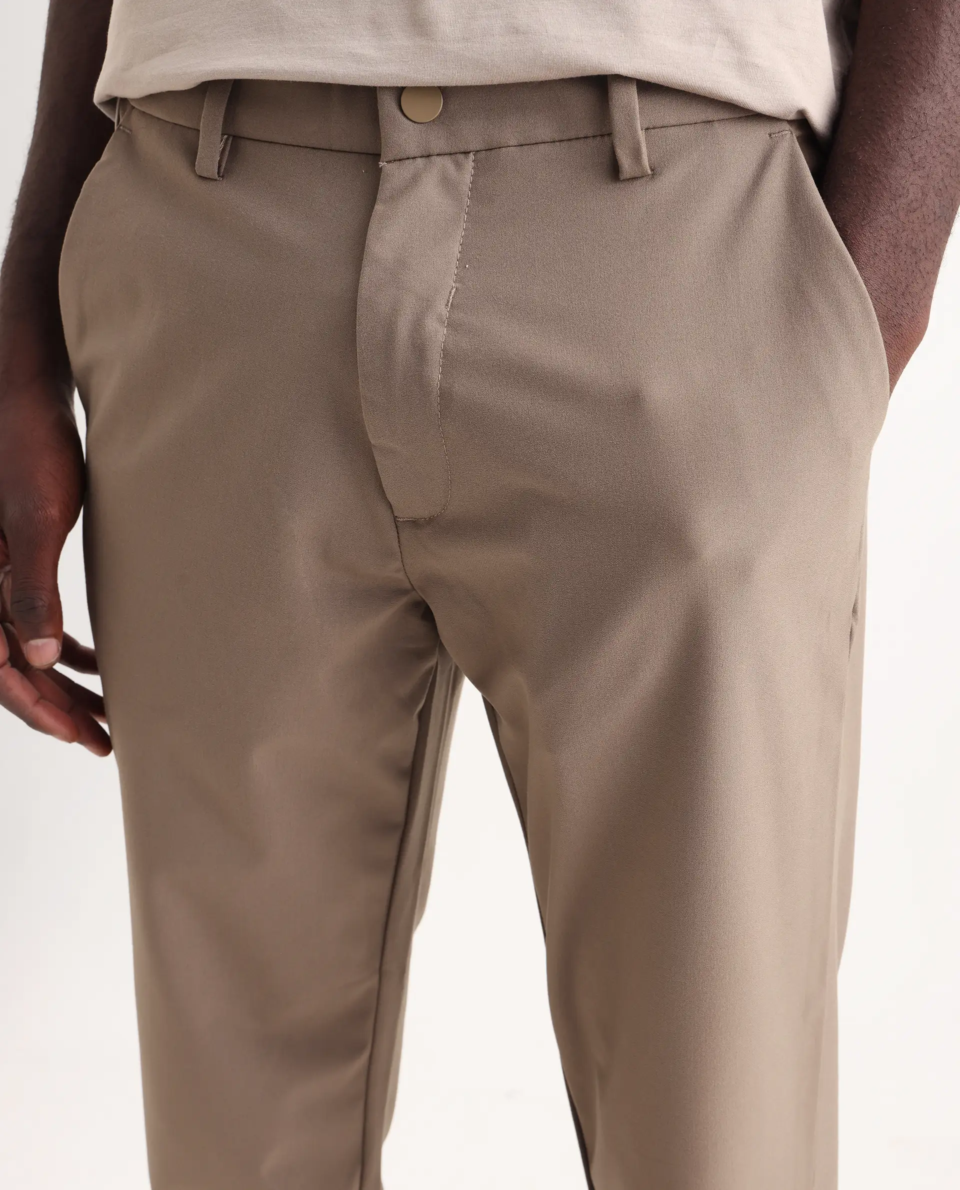 Rare Rabbit Men's Travel-25 Khaki Polyester Blend Plain Regular Fit Trouser - Image 4