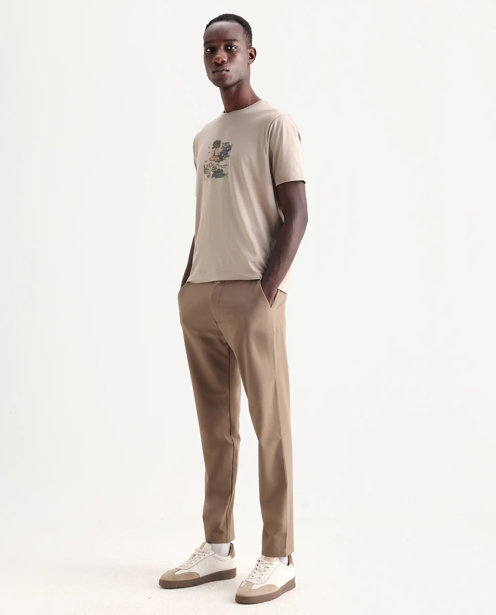 Rare Rabbit Men's Travel-25 Khaki Polyester Blend Plain Regular Fit Trouser - Image 5