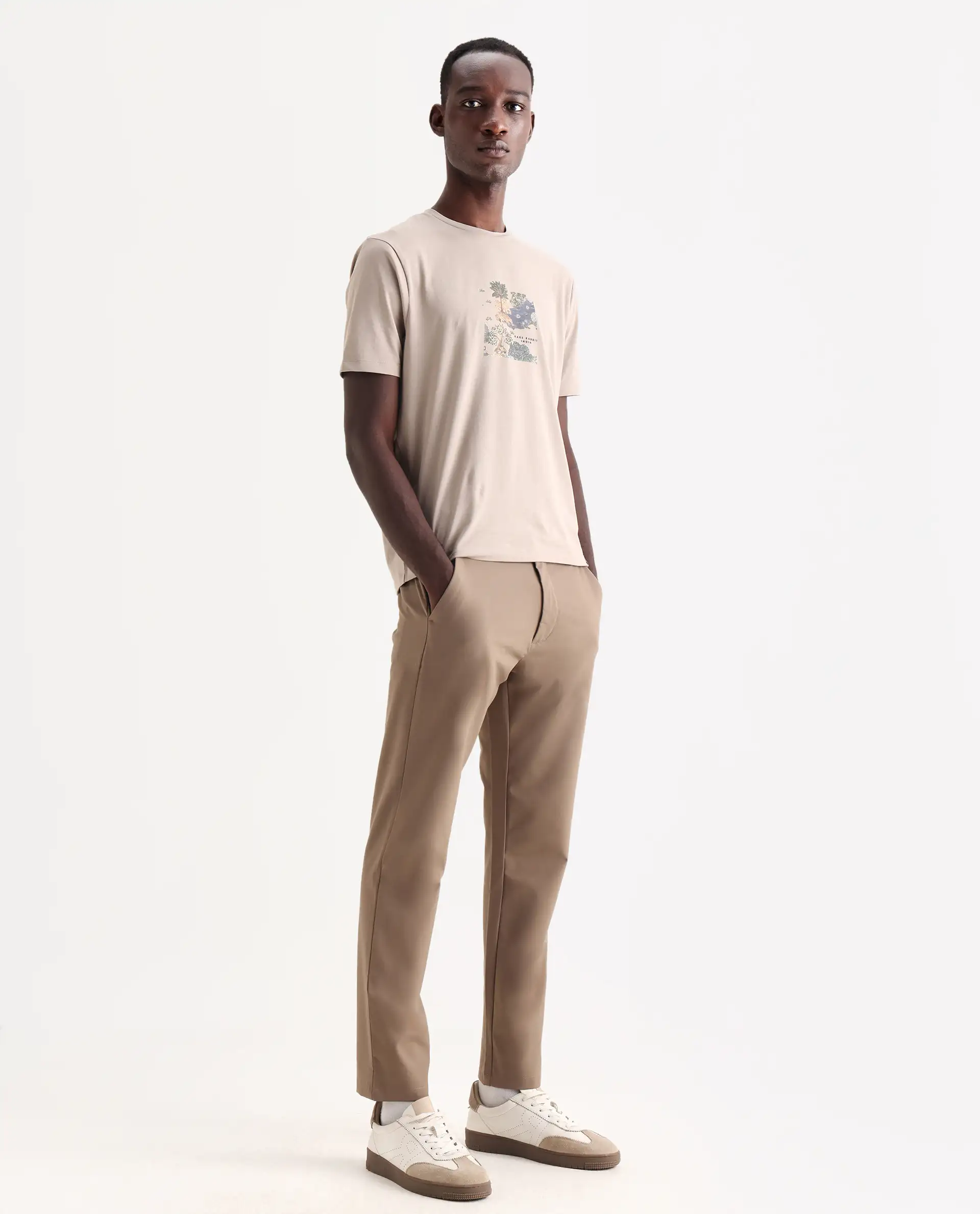 Rare Rabbit Men's Travel-25 Khaki Polyester Blend Plain Regular Fit Trouser - Image 6