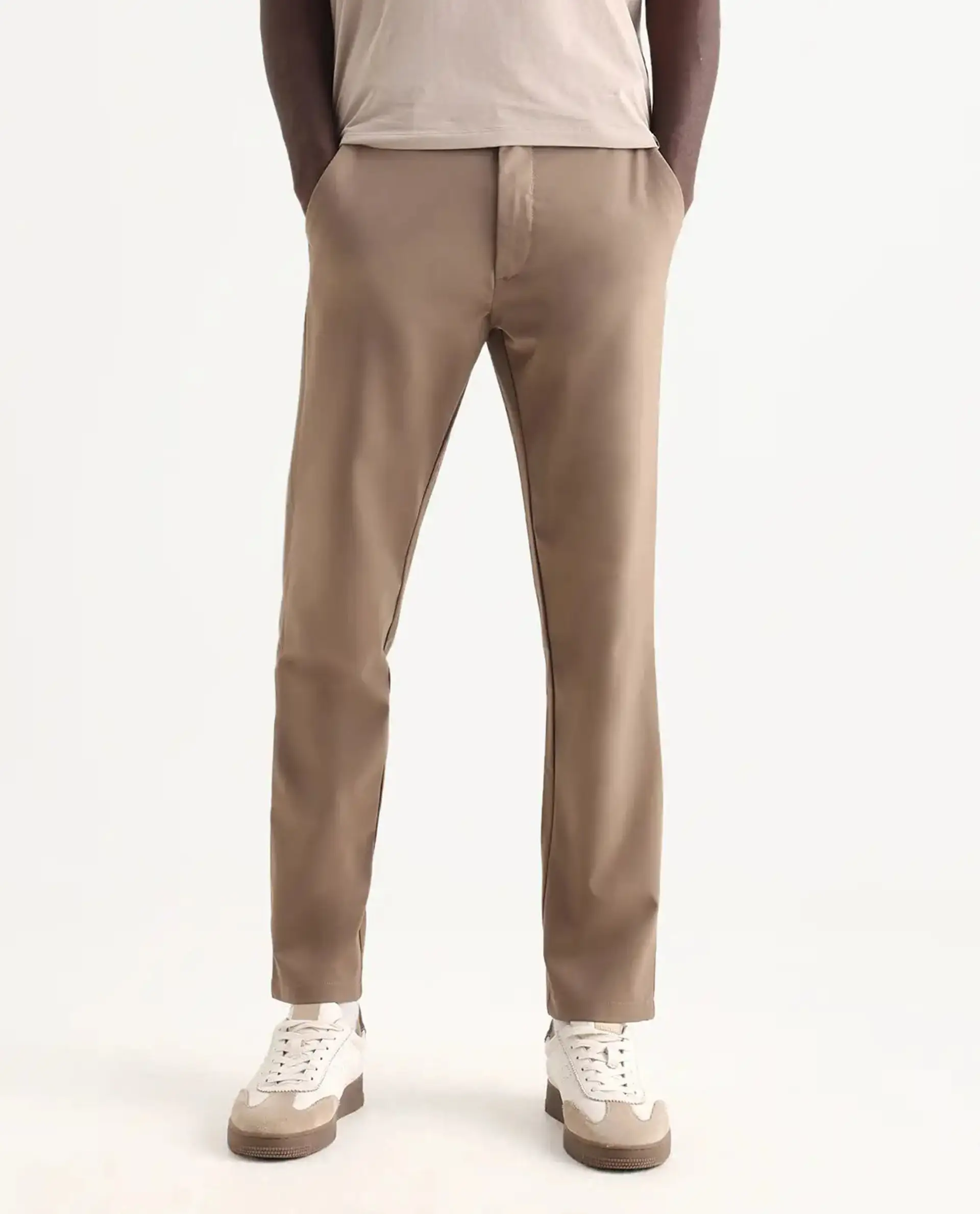 Rare Rabbit Men's Travel-25 Khaki Polyester Blend Plain Regular Fit Trouser - Image 8