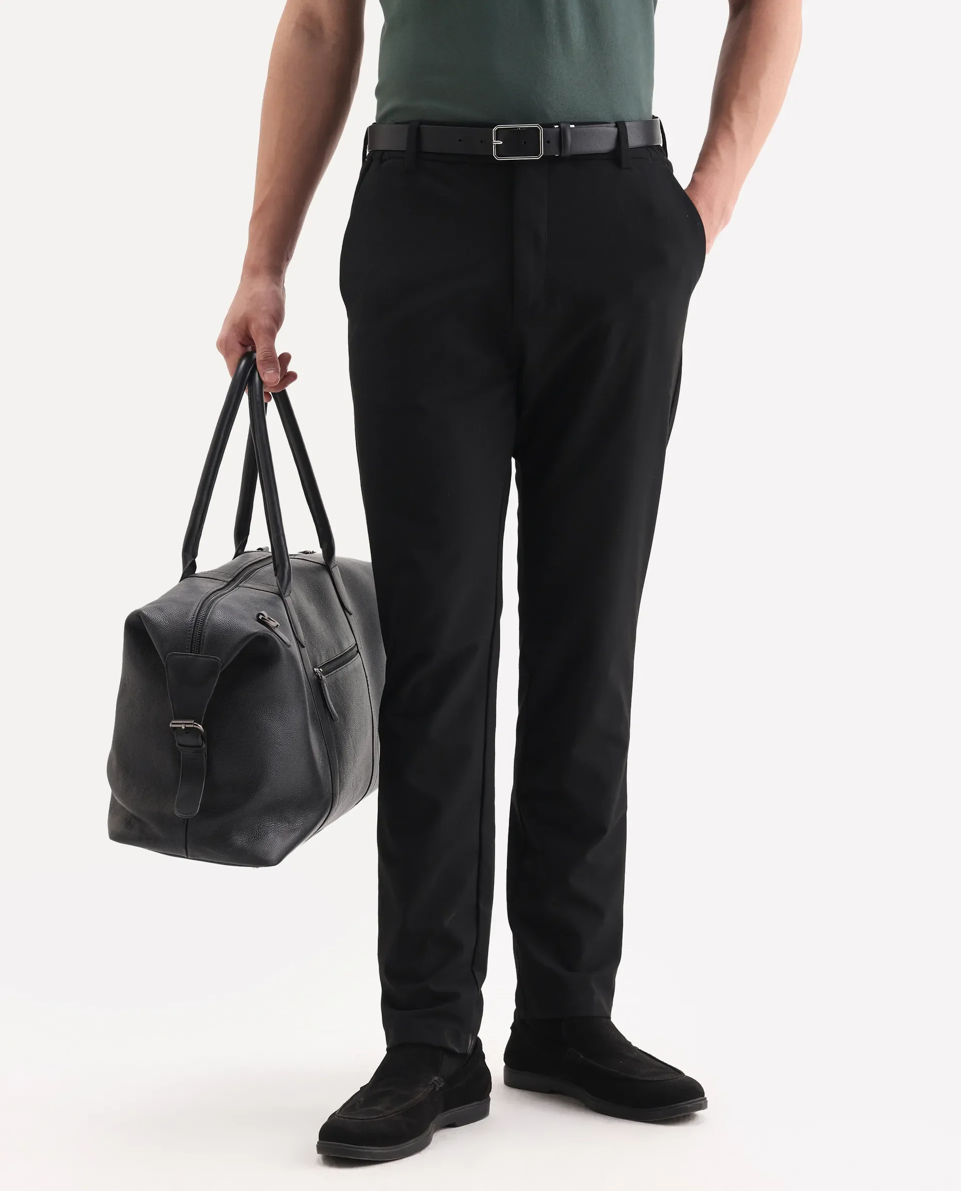 Rare Rabbit Men's Travel 26 Black Polyester Blend Plain Regular Fit Trouser - Image 2