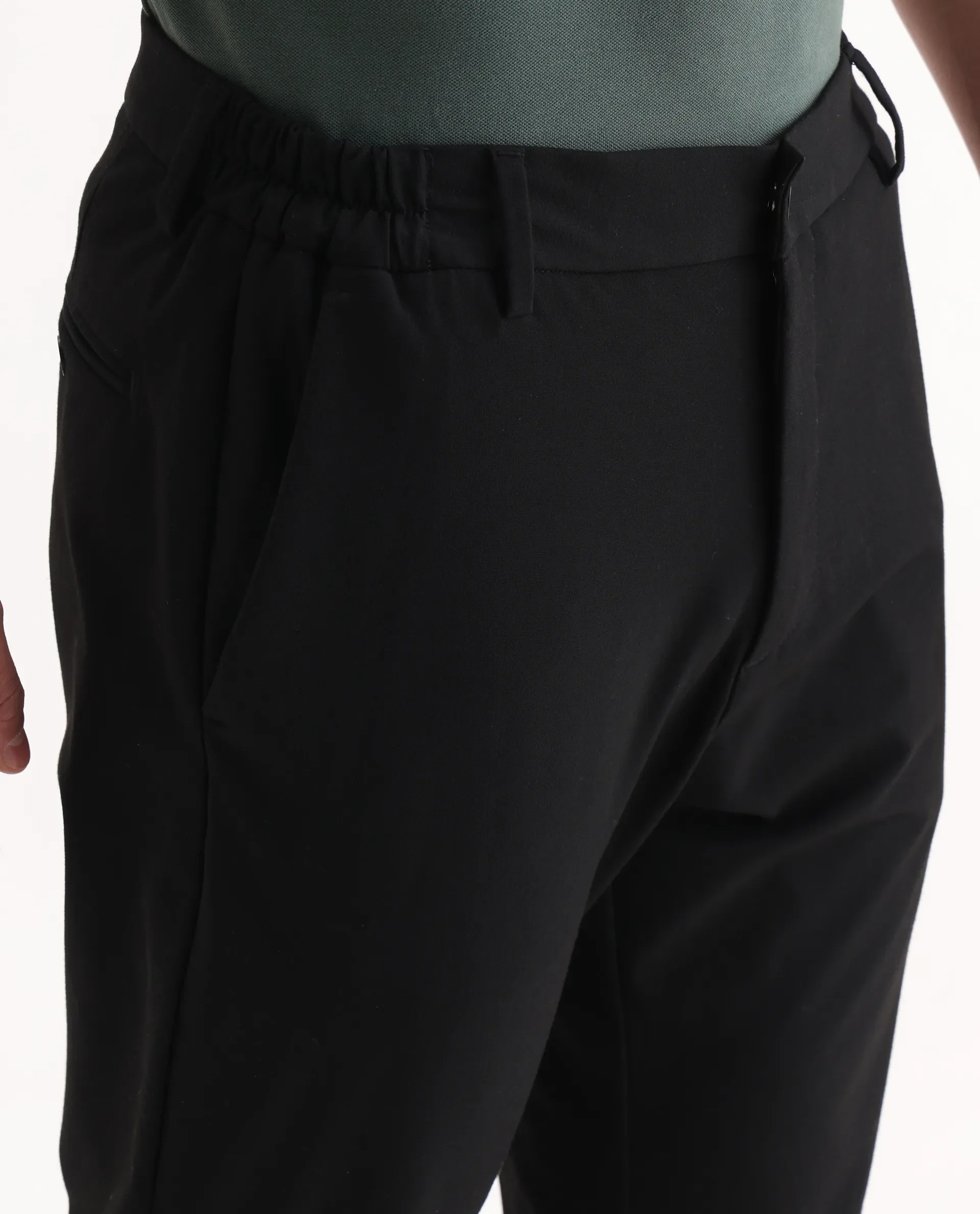 Rare Rabbit Men's Travel 26 Black Polyester Blend Plain Regular Fit Trouser - Image 3