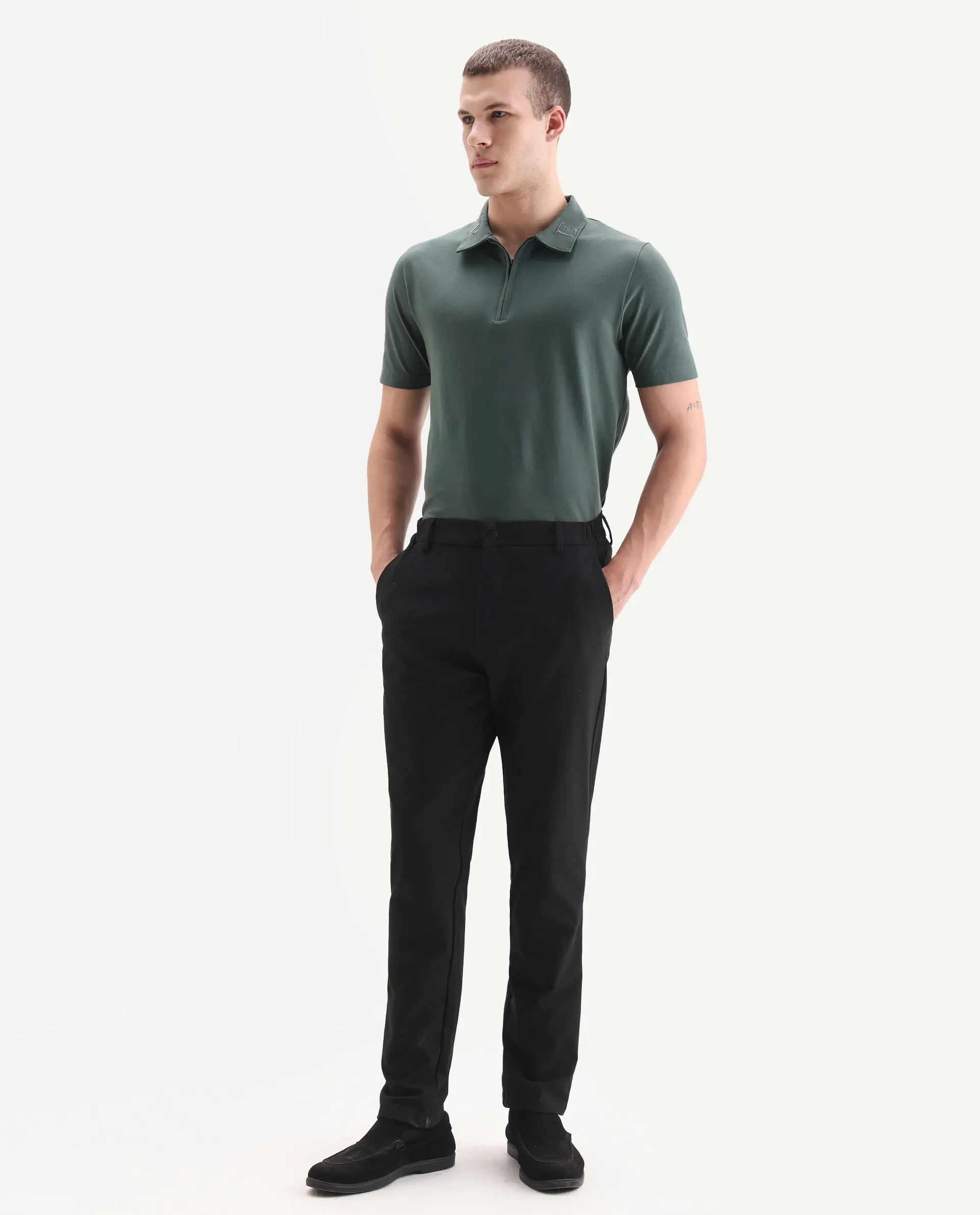 Rare Rabbit Men's Travel 26 Black Polyester Blend Plain Regular Fit Trouser - Image 4