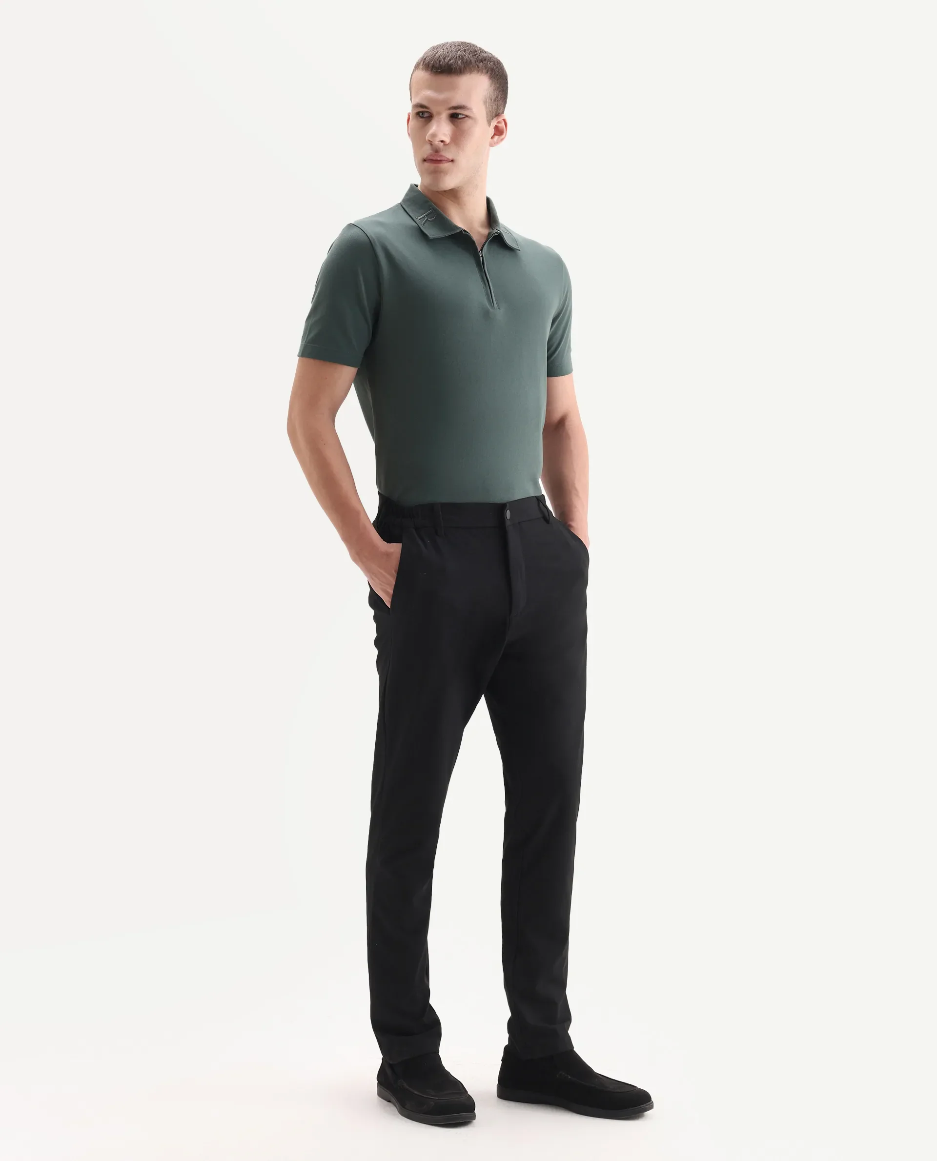 Rare Rabbit Men's Travel 26 Black Polyester Blend Plain Regular Fit Trouser - Image 5