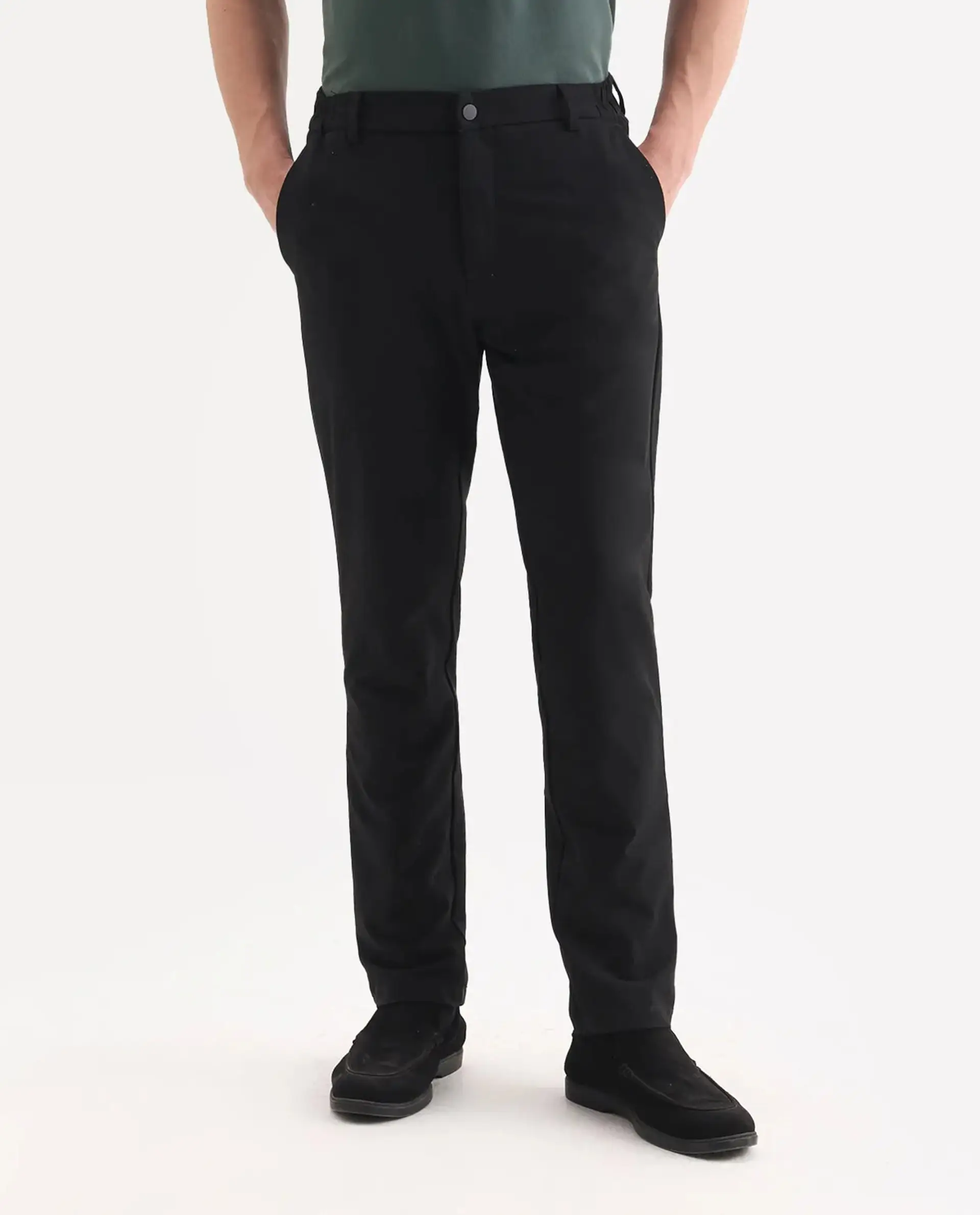 Rare Rabbit Men's Travel 26 Black Polyester Blend Plain Regular Fit Trouser - Image 9