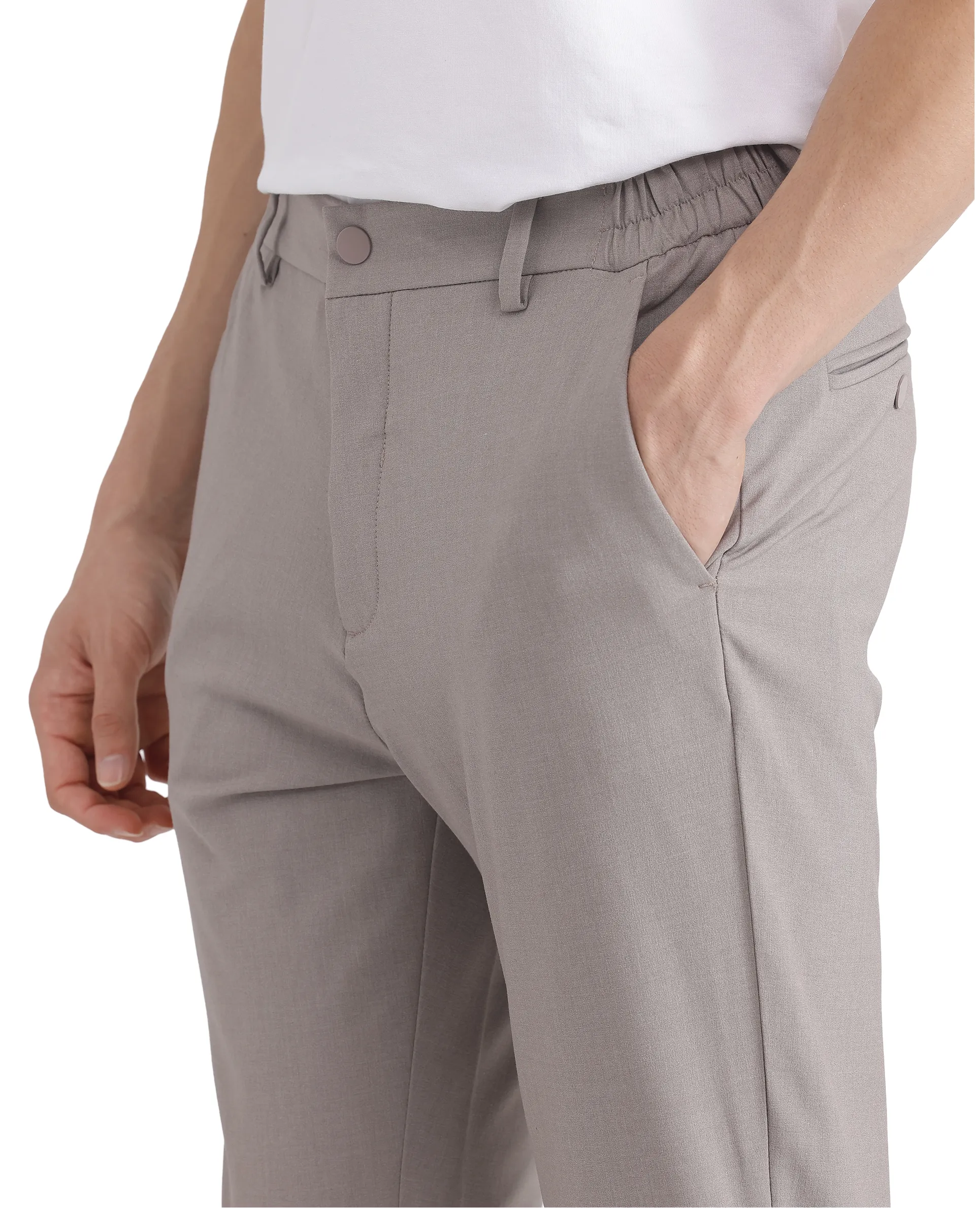 Rare Rabbit Men's Travel-26 Dark Beige Polyester Blend Plain Regular Fit Trouser - Image 3
