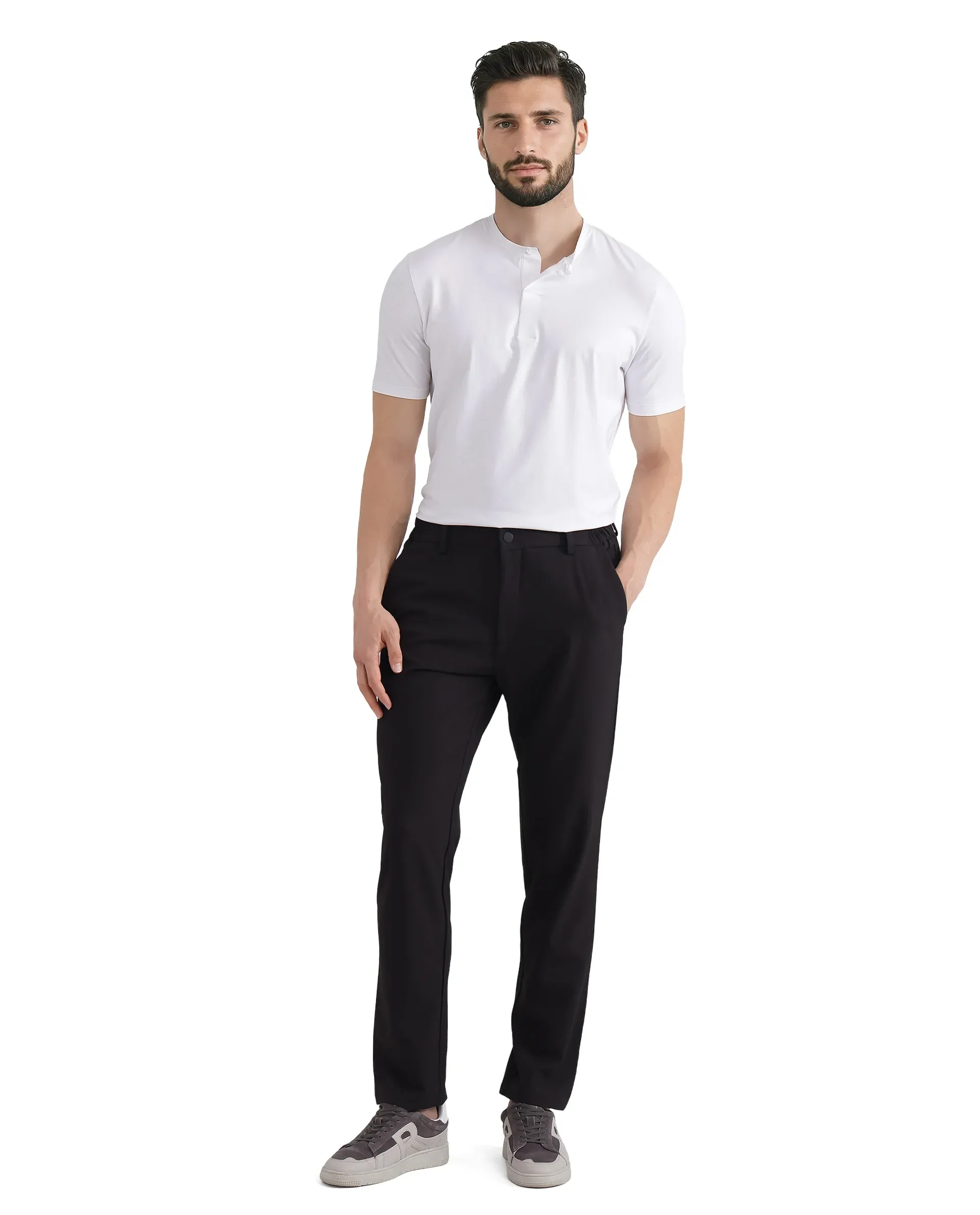 Rare Rabbit Men's Travel-26 Dark Brown Polyester Blend Plain Regular Fit Trouser - Image 2