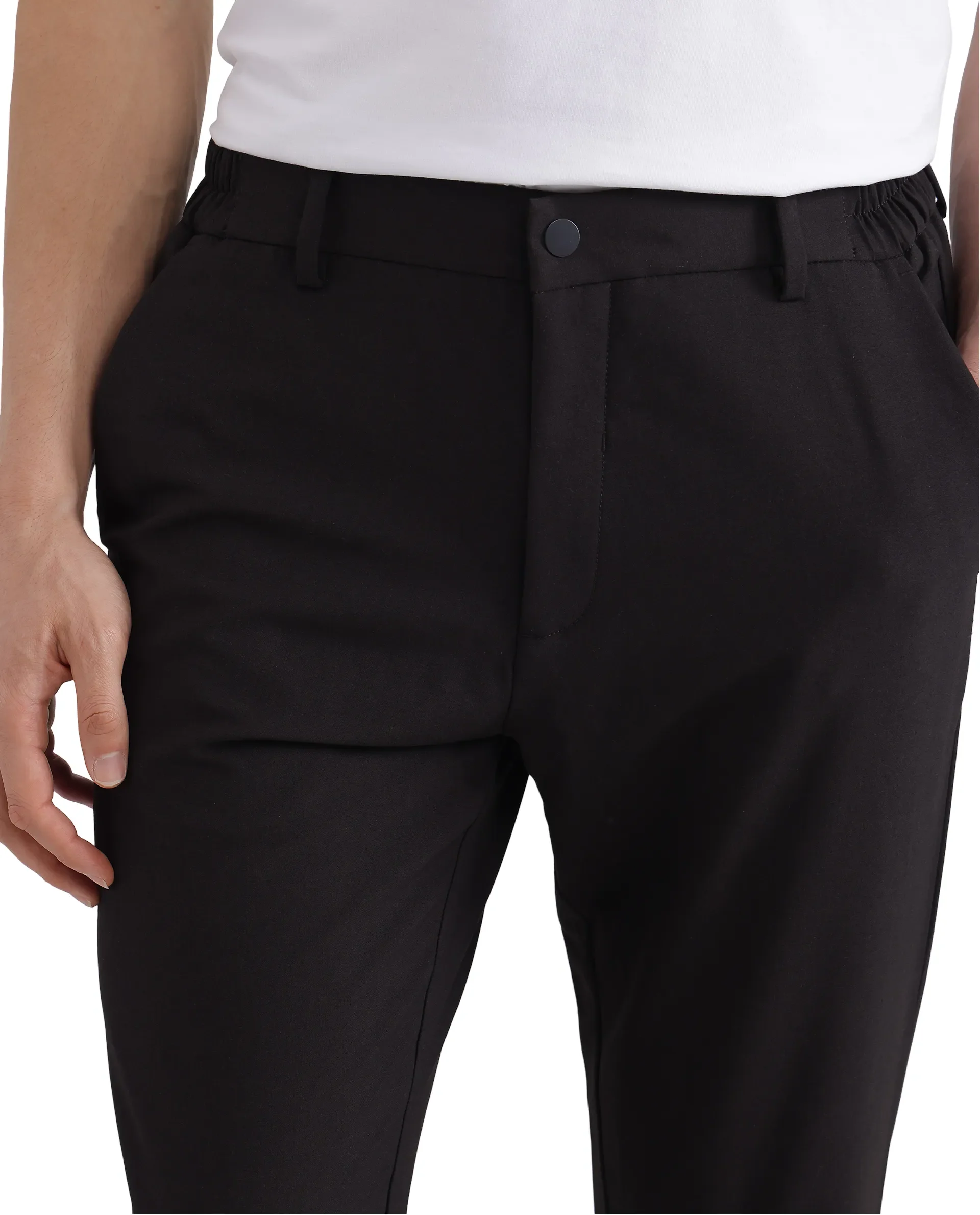 Rare Rabbit Men's Travel-26 Dark Brown Polyester Blend Plain Regular Fit Trouser - Image 3