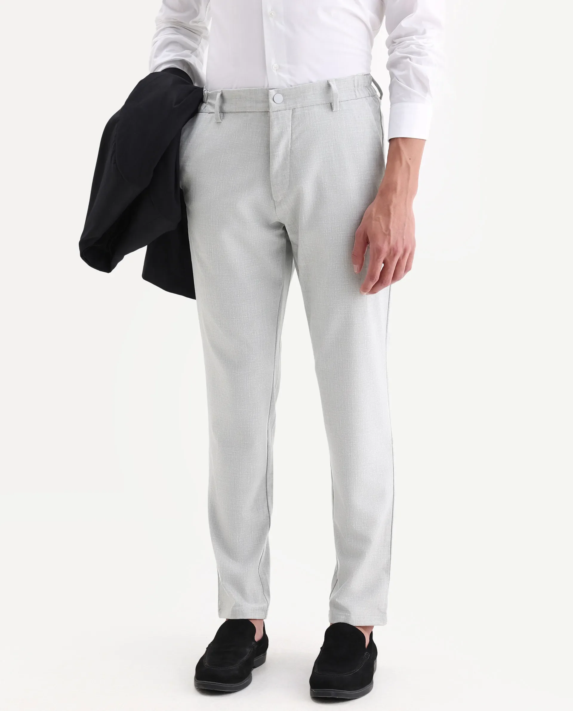 Rare Rabbit Men's Travel-26 Grey Polyester Blend Plain Regular Fit Trouser - Image 2