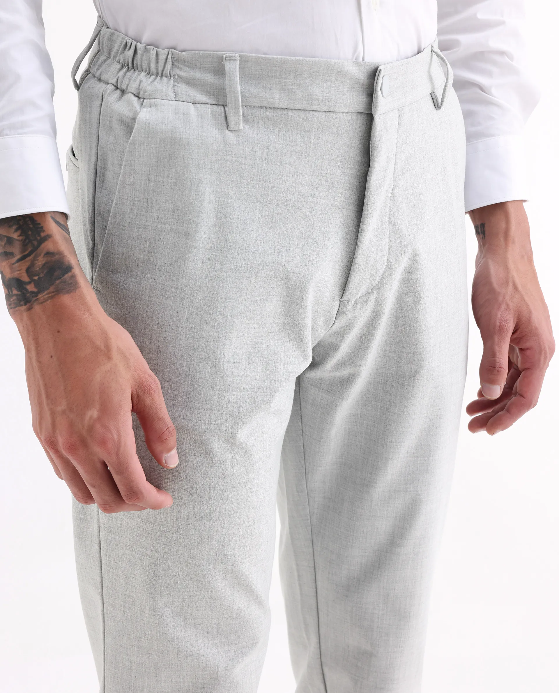 Rare Rabbit Men's Travel-26 Grey Polyester Blend Plain Regular Fit Trouser - Image 3