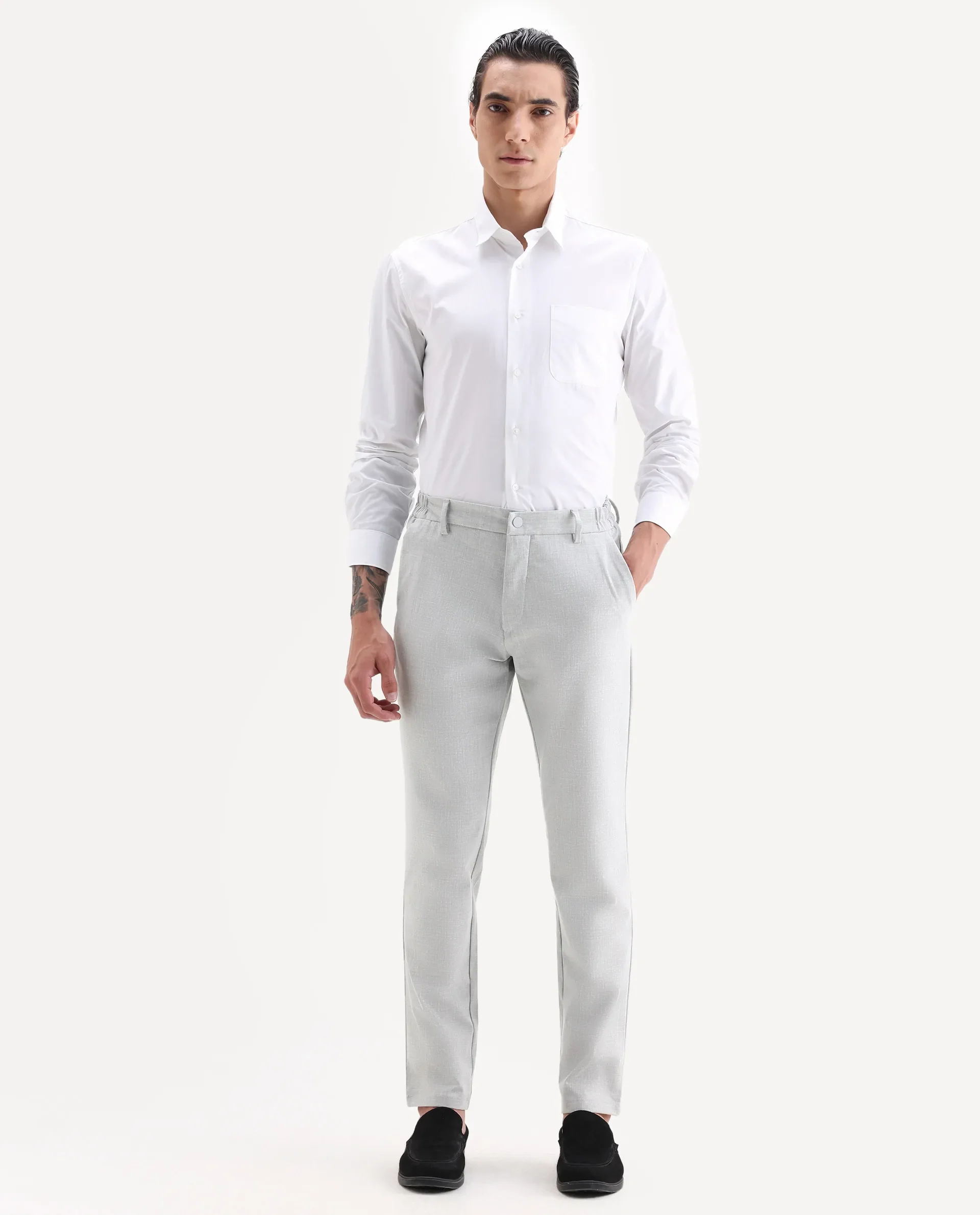 Rare Rabbit Men's Travel-26 Grey Polyester Blend Plain Regular Fit Trouser - Image 4