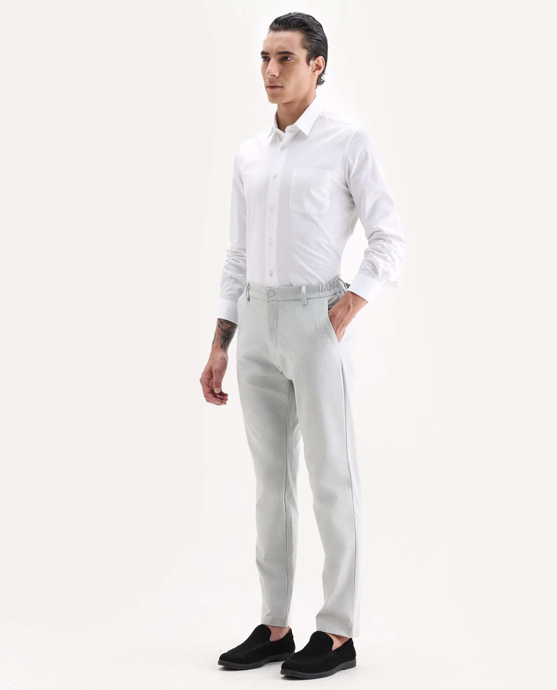 Rare Rabbit Men's Travel-26 Grey Polyester Blend Plain Regular Fit Trouser - Image 5
