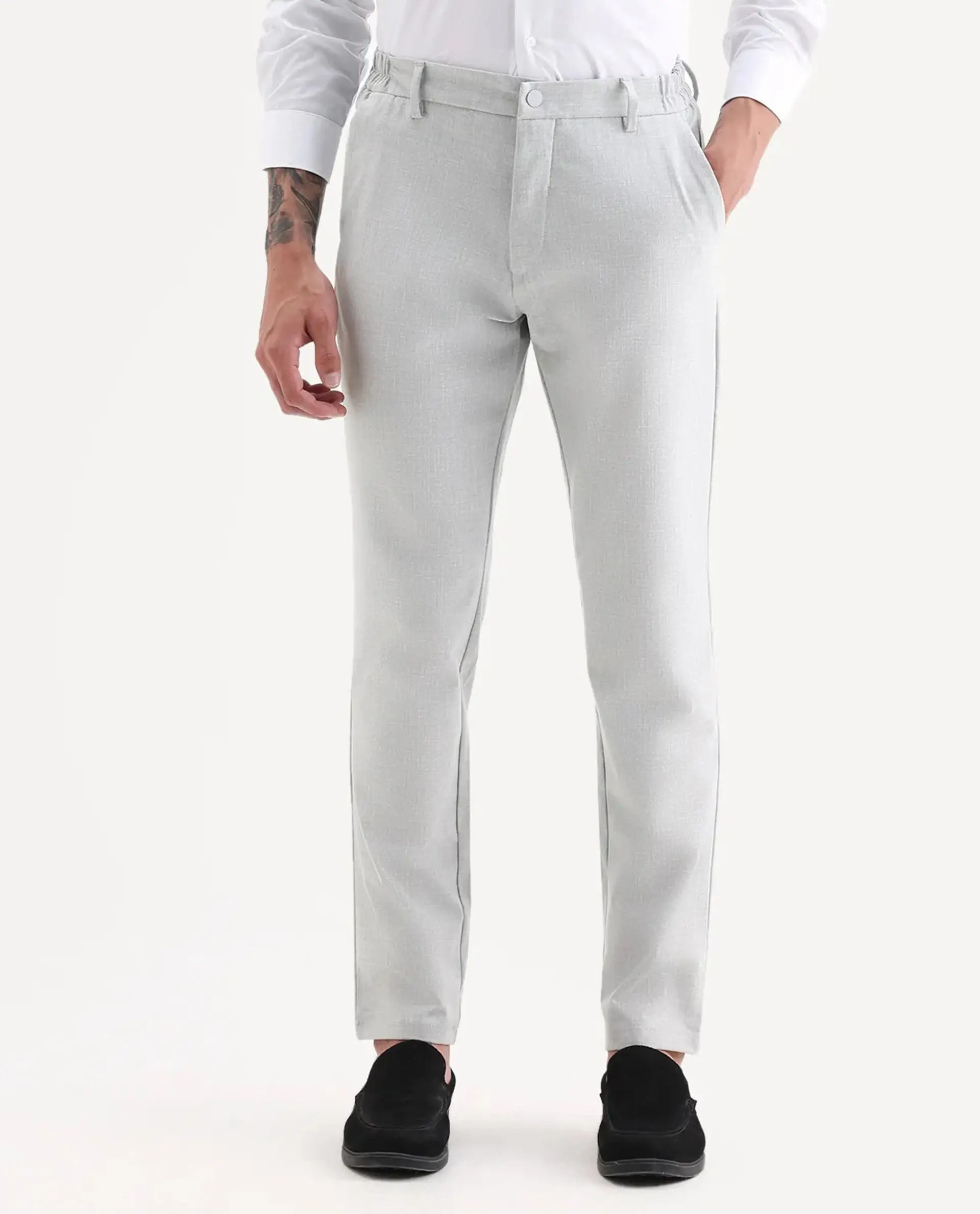 Rare Rabbit Men's Travel-26 Grey Polyester Blend Plain Regular Fit Trouser - Image 9