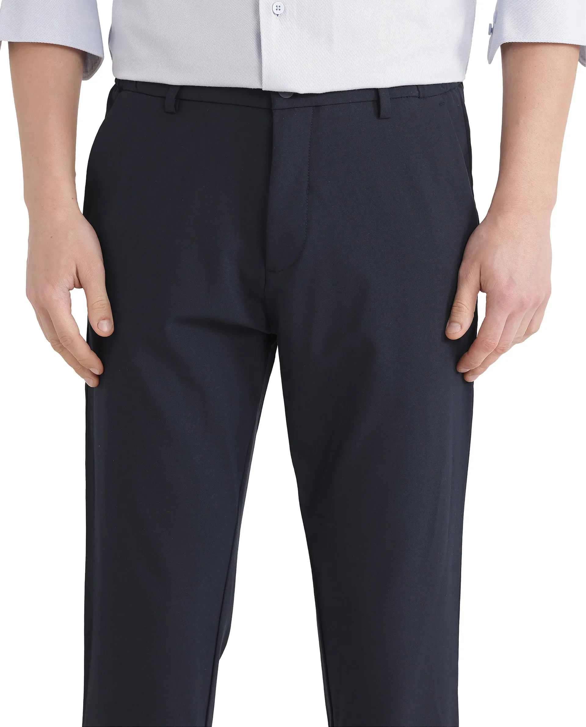 Rare Rabbit Men's Travel 26 Navy Polyester Blend Plain Regular Fit Trouser - Image 4