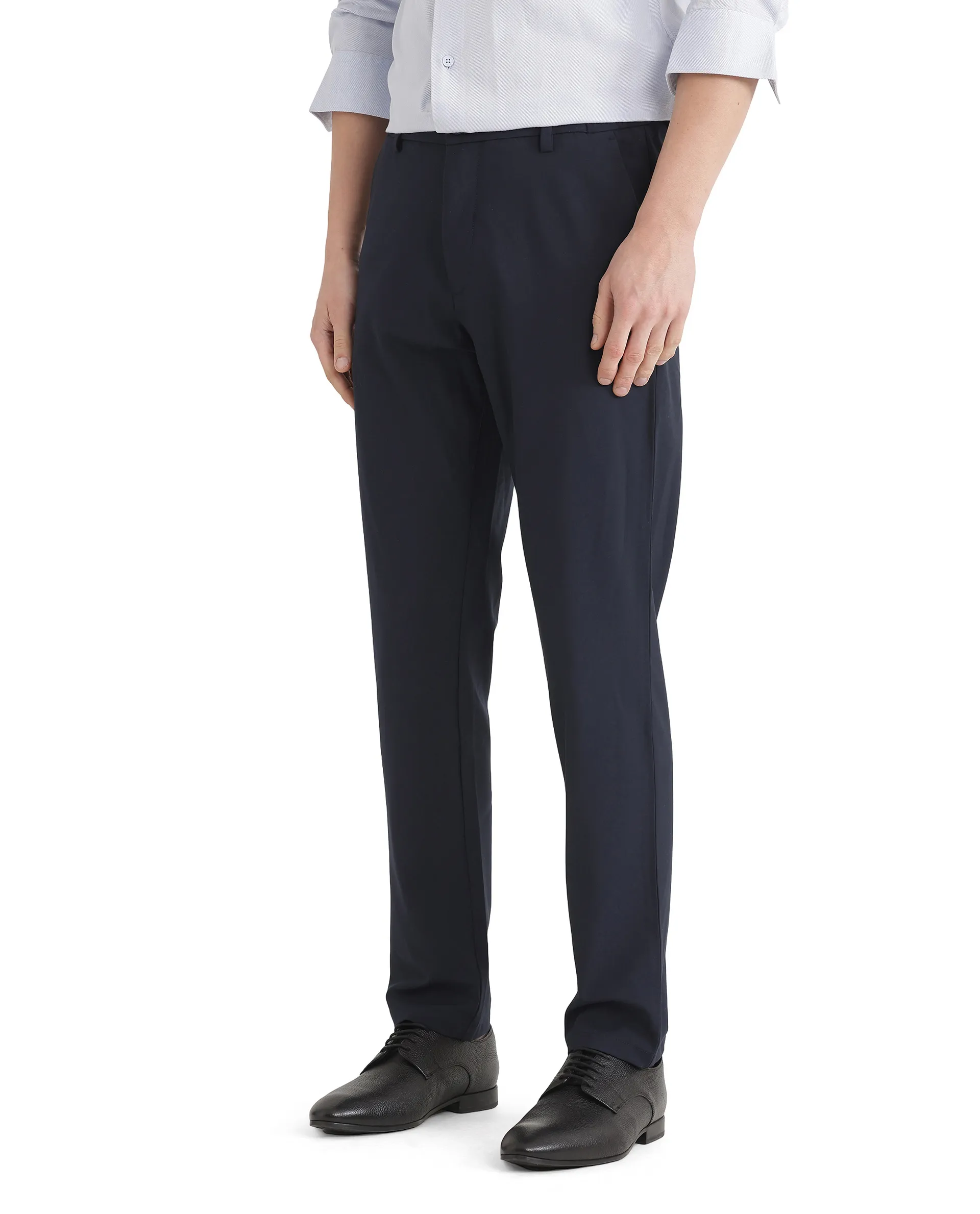 Rare Rabbit Men's Travel 26 Navy Polyester Blend Plain Regular Fit Trouser - Image 5