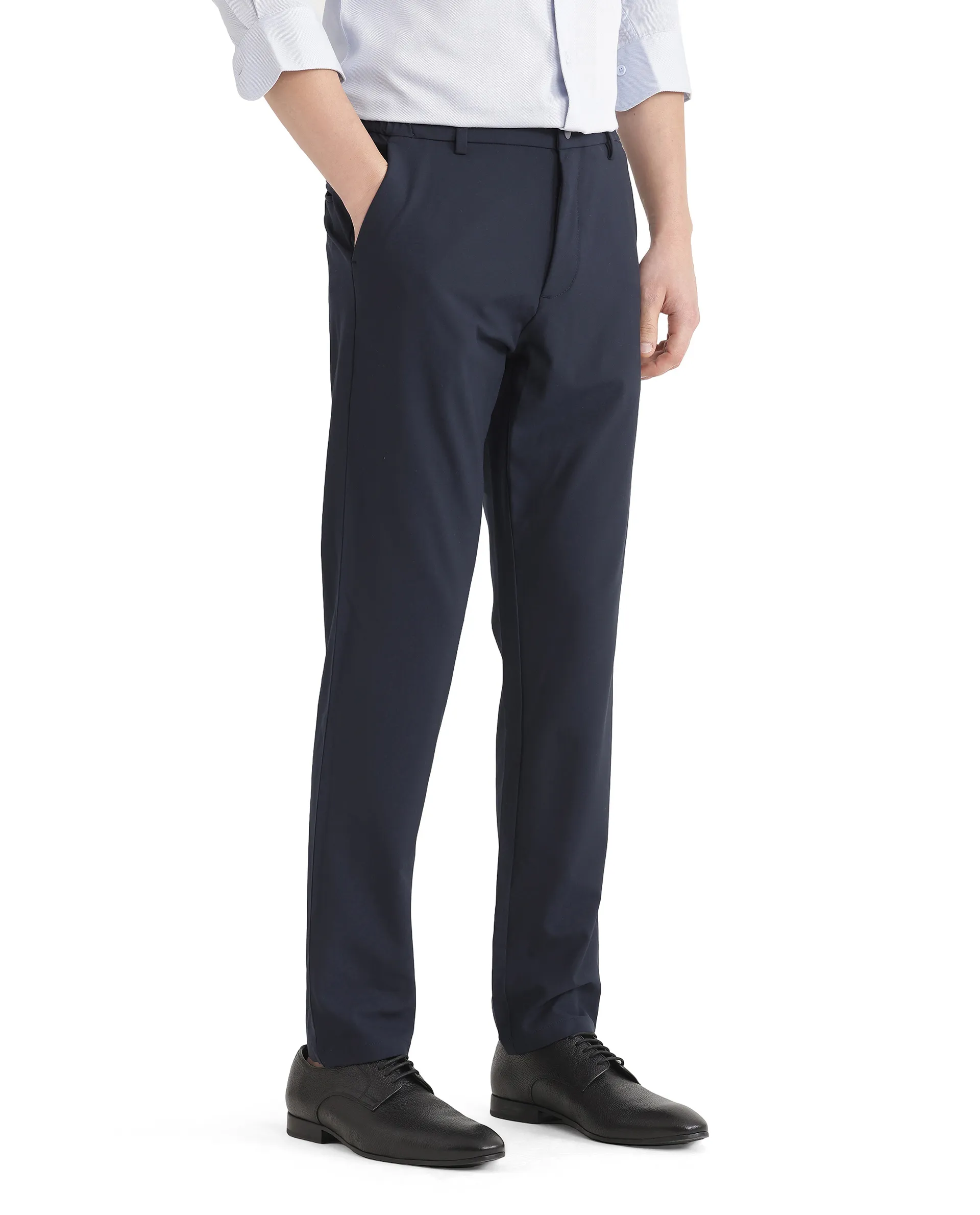 Rare Rabbit Men's Travel 26 Navy Polyester Blend Plain Regular Fit Trouser - Image 6