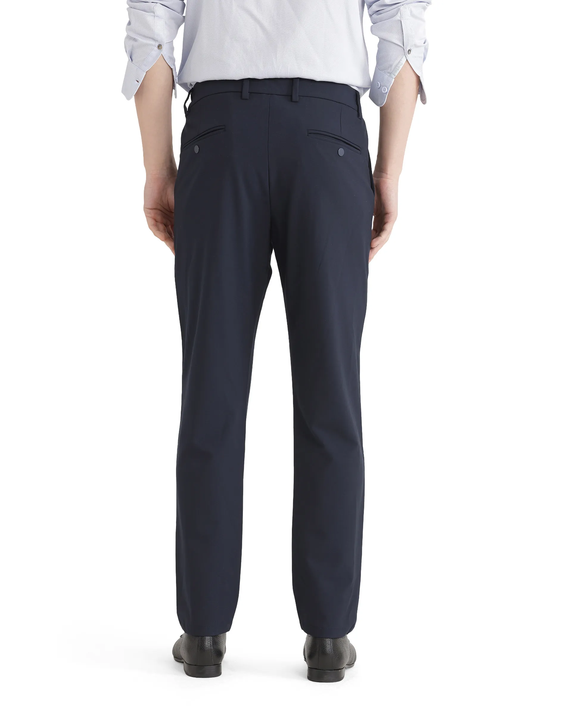 Rare Rabbit Men's Travel 26 Navy Polyester Blend Plain Regular Fit Trouser - Image 7