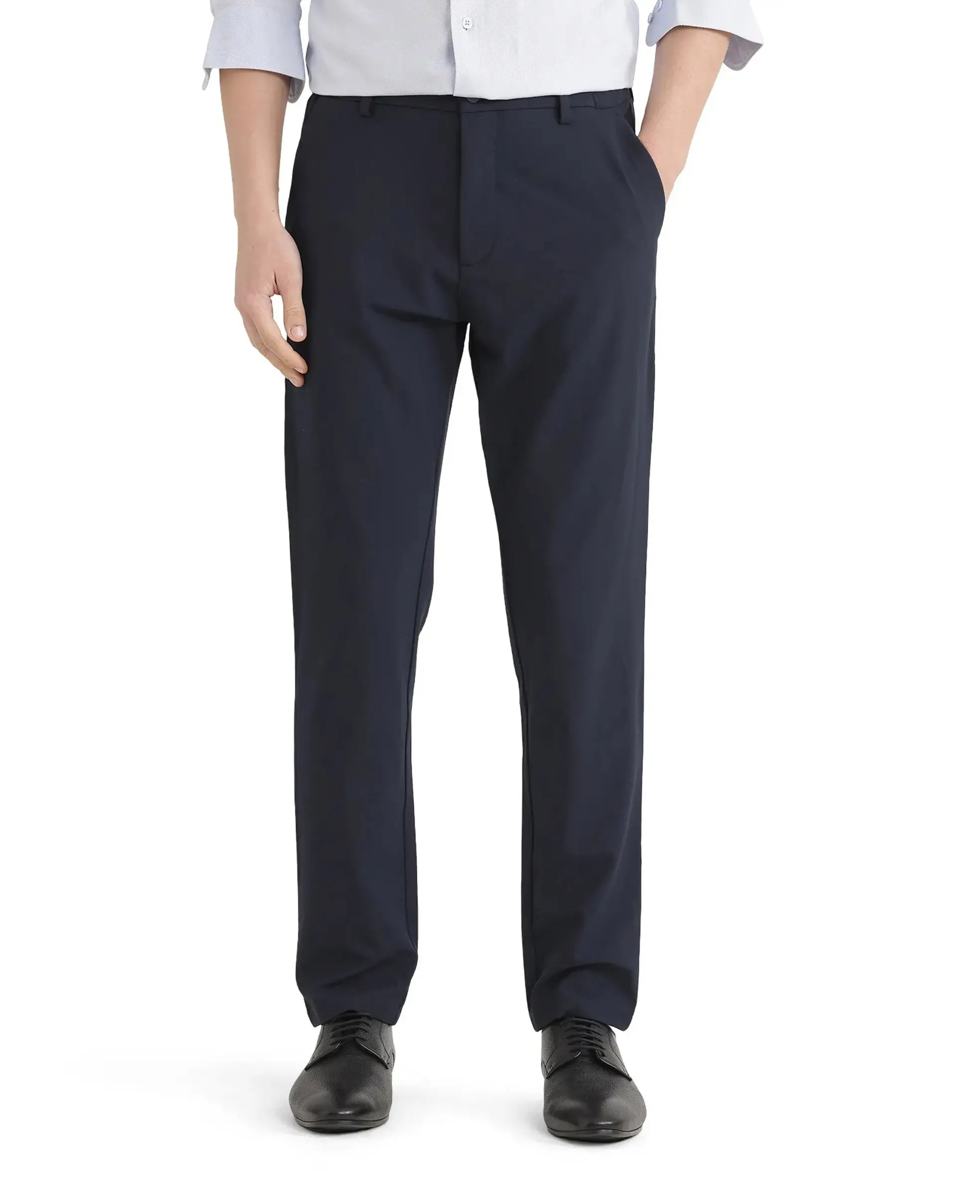 Rare Rabbit Men's Travel 26 Navy Polyester Blend Plain Regular Fit Trouser - Image 8