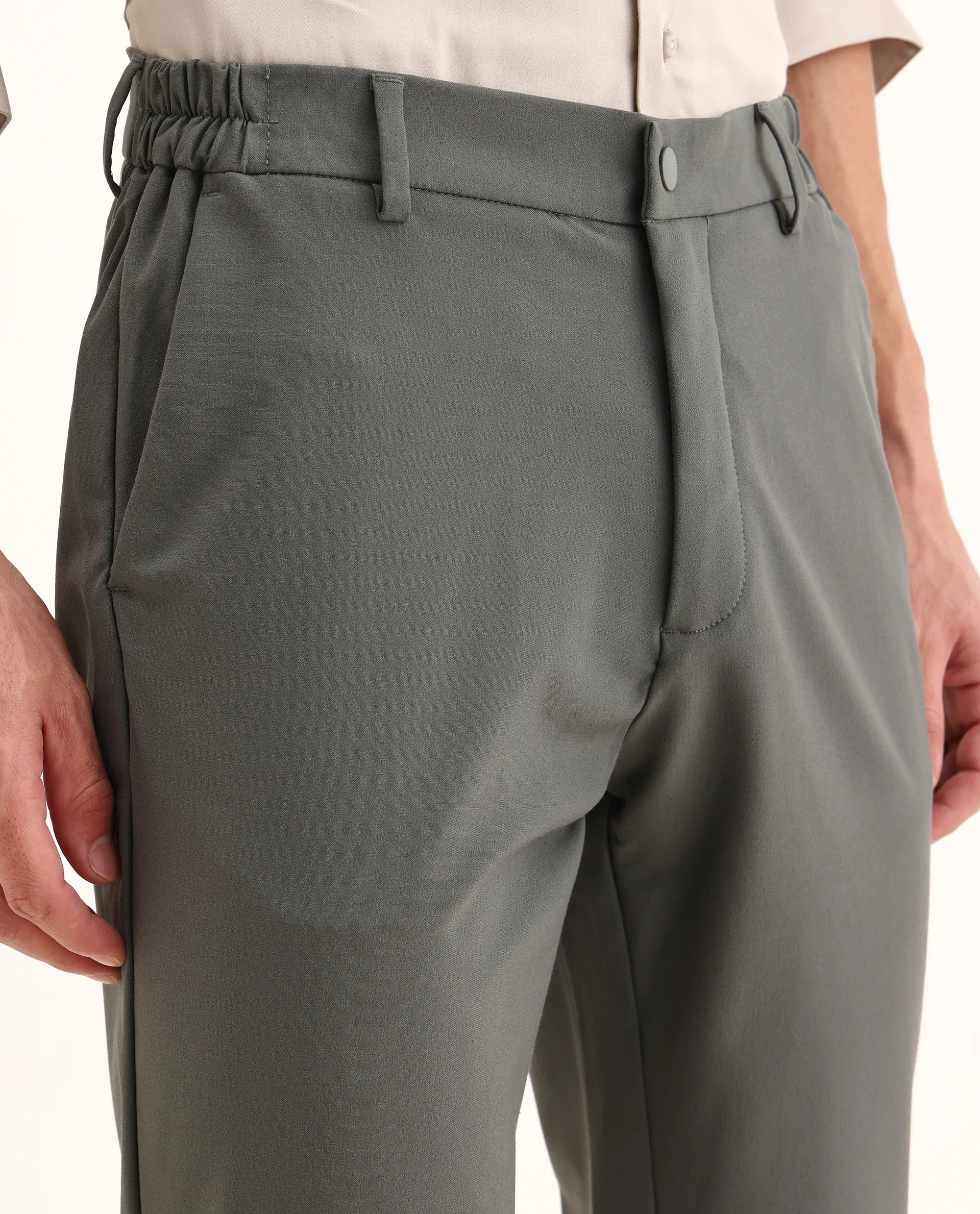 Rare Rabbit Men's Travel-26 Olive Polyester Blend Plain Regular Fit Trouser - Image 3