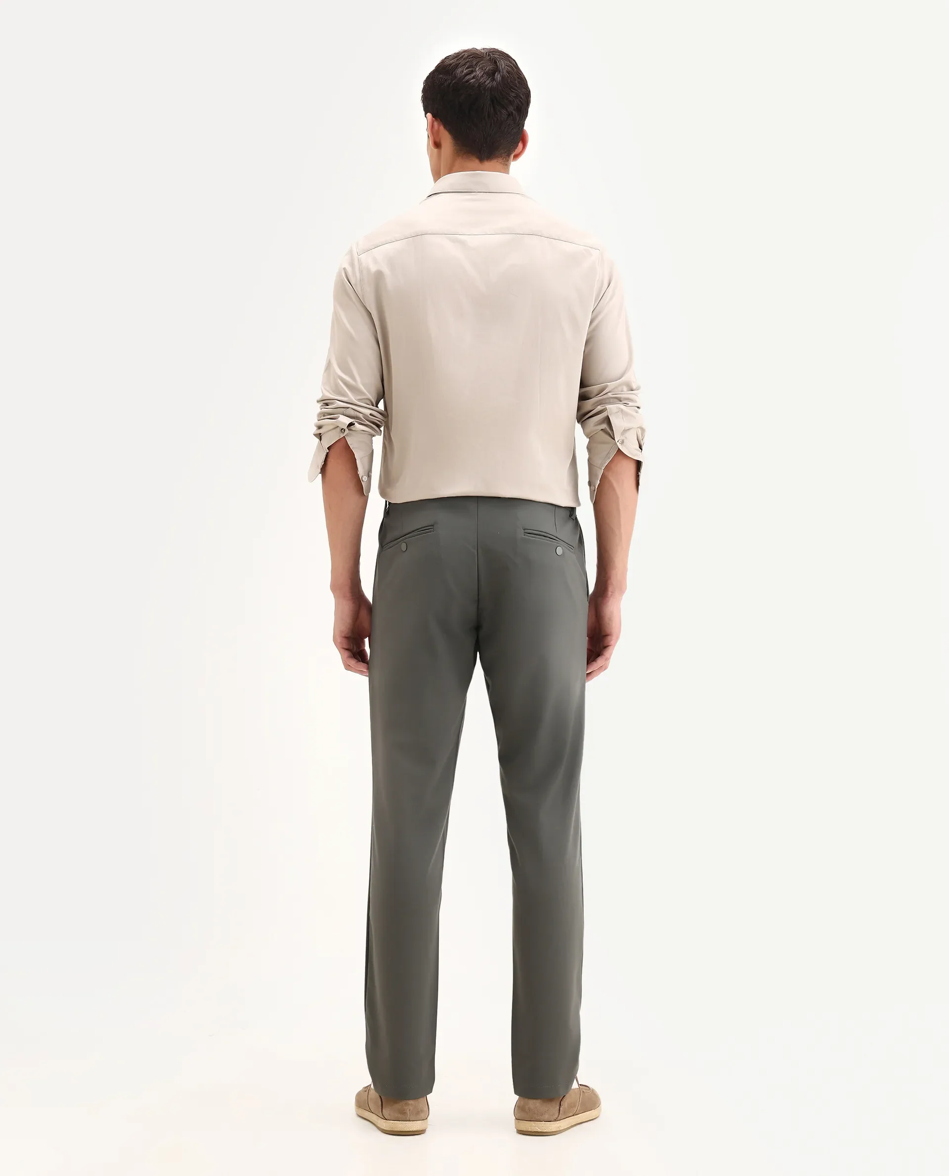 Rare Rabbit Men's Travel-26 Olive Polyester Blend Plain Regular Fit Trouser - Image 7