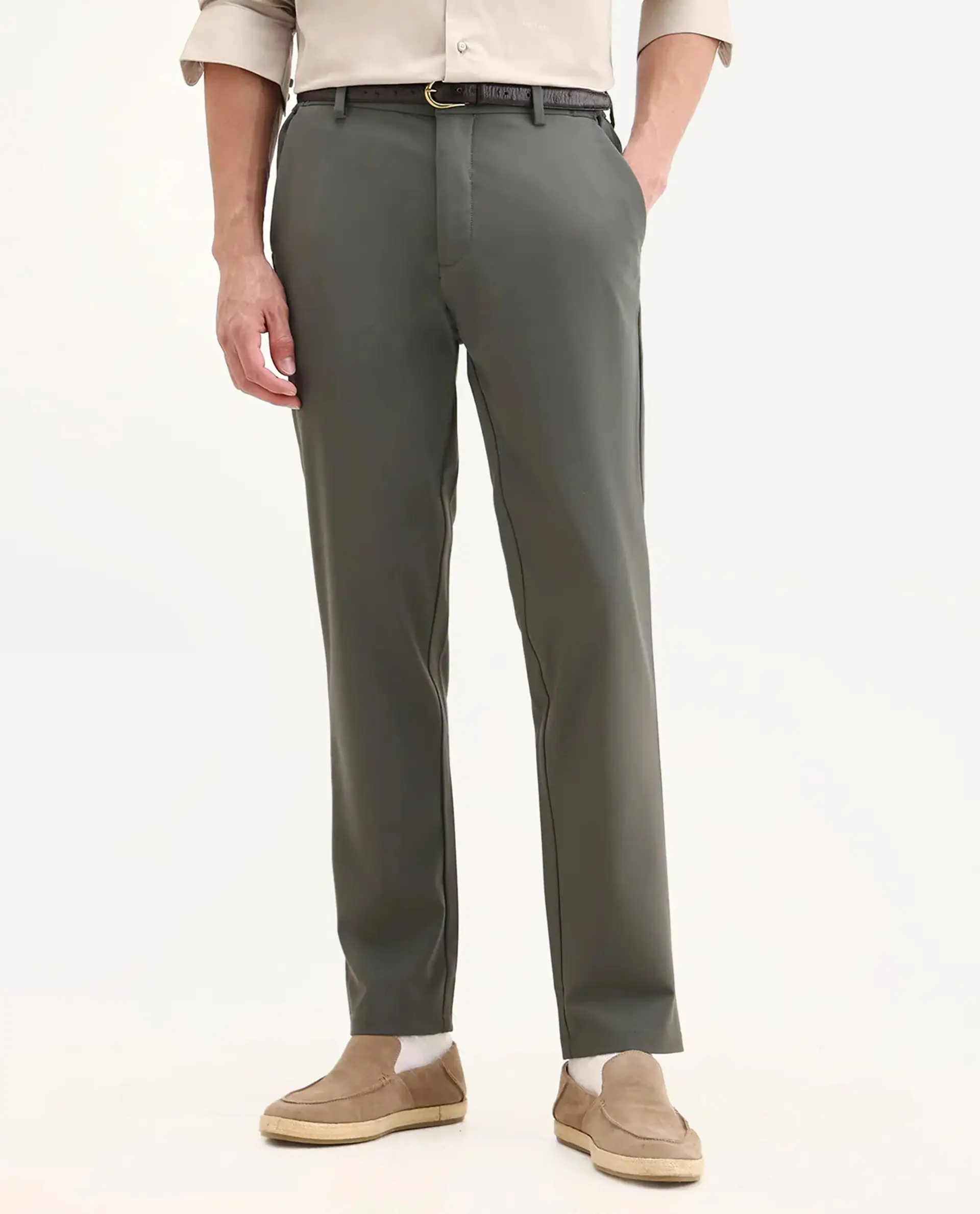 Rare Rabbit Men's Travel-26 Olive Polyester Blend Plain Regular Fit Trouser - Image 8