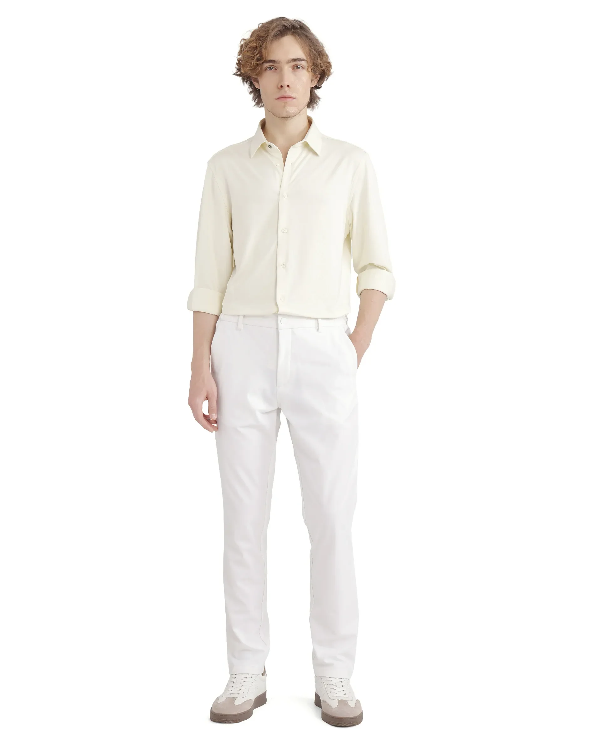 Rare Rabbit Men's Travel-26 White Polyester Blend Plain Regular Fit Trouser - Image 2