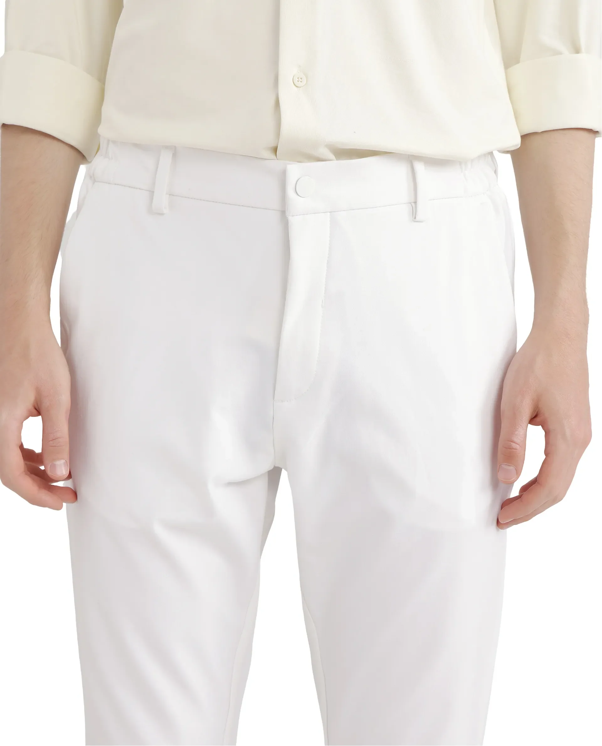 Rare Rabbit Men's Travel-26 White Polyester Blend Plain Regular Fit Trouser - Image 3