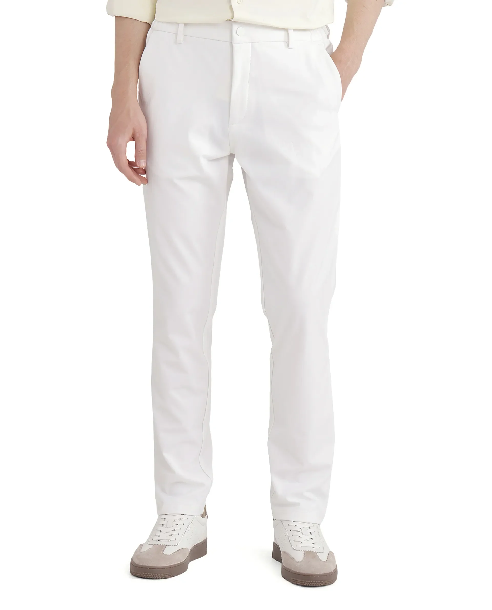 Rare Rabbit Men's Travel-26 White Polyester Blend Plain Regular Fit Trouser - Image 5
