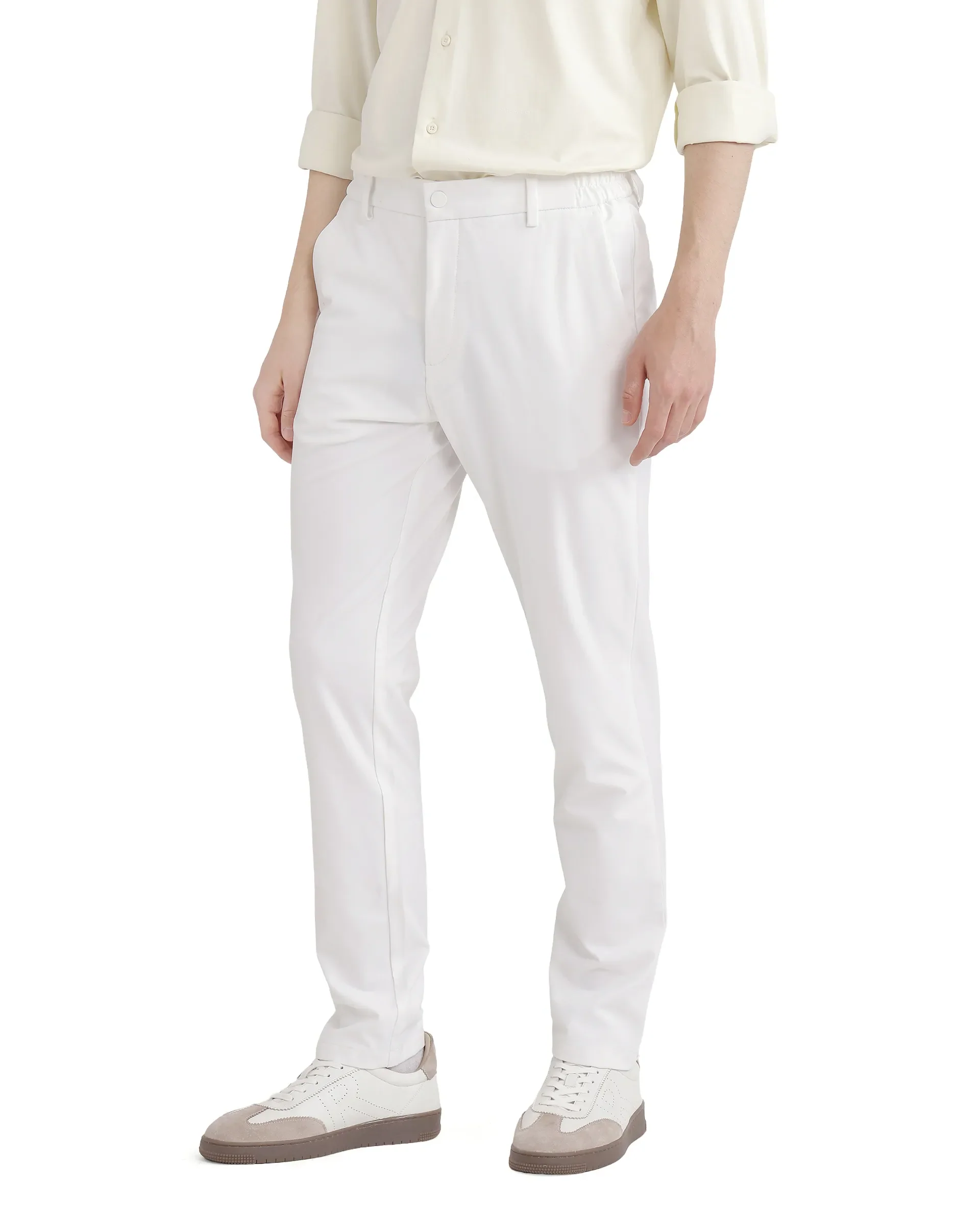 Rare Rabbit Men's Travel-26 White Polyester Blend Plain Regular Fit Trouser - Image 6