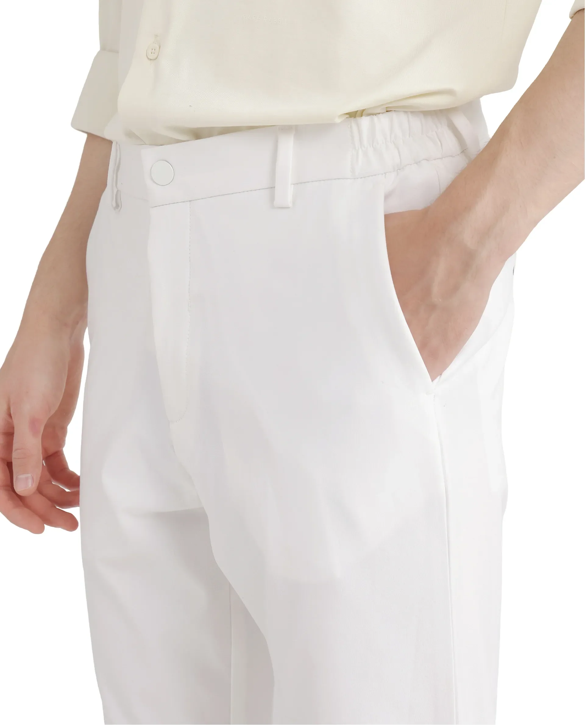 Rare Rabbit Men's Travel-26 White Polyester Blend Plain Regular Fit Trouser - Image 8