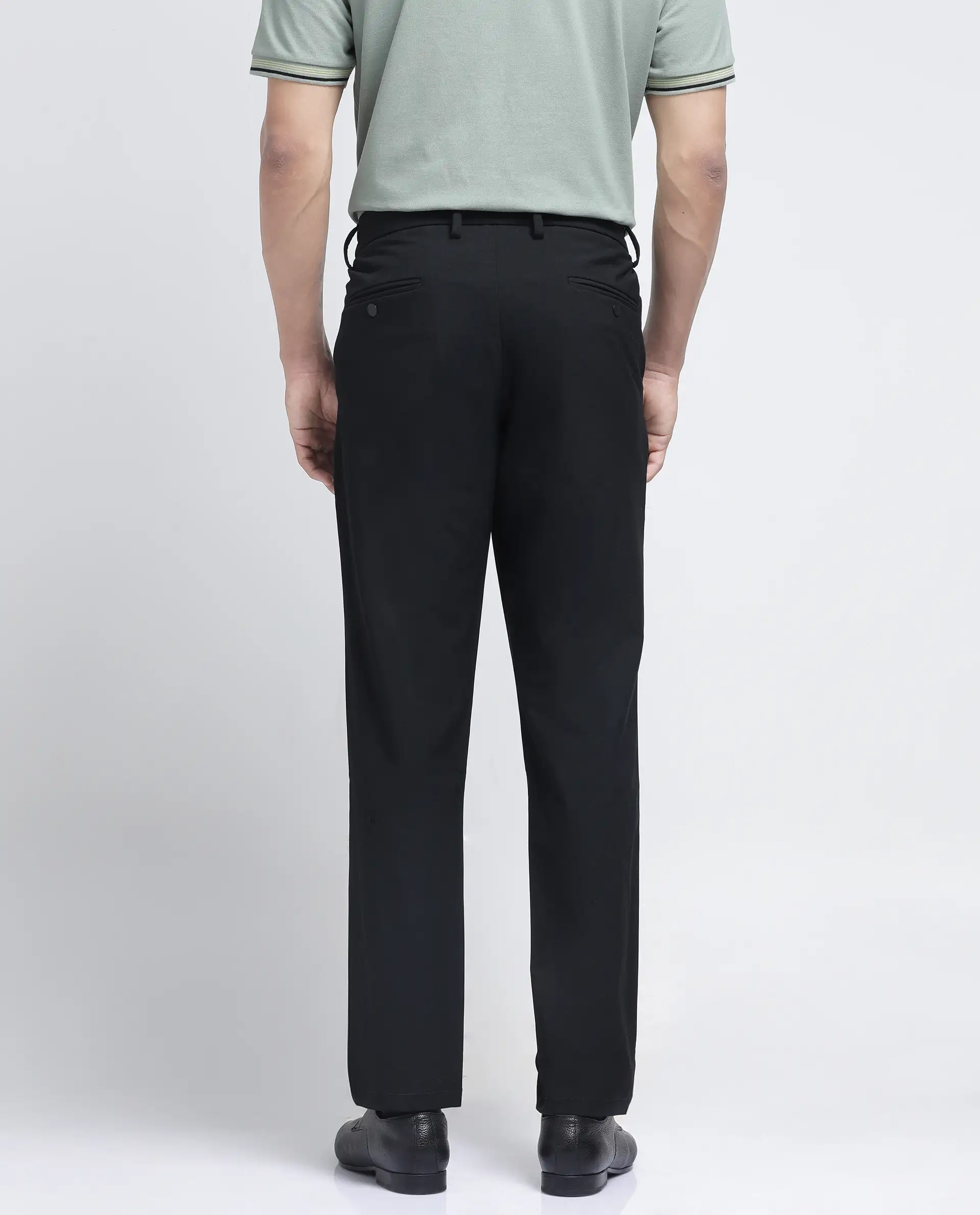 Rare Rabbit Men's Travel-26R Black Polyester Blend Plain Regular Fit Trouser - Image 4