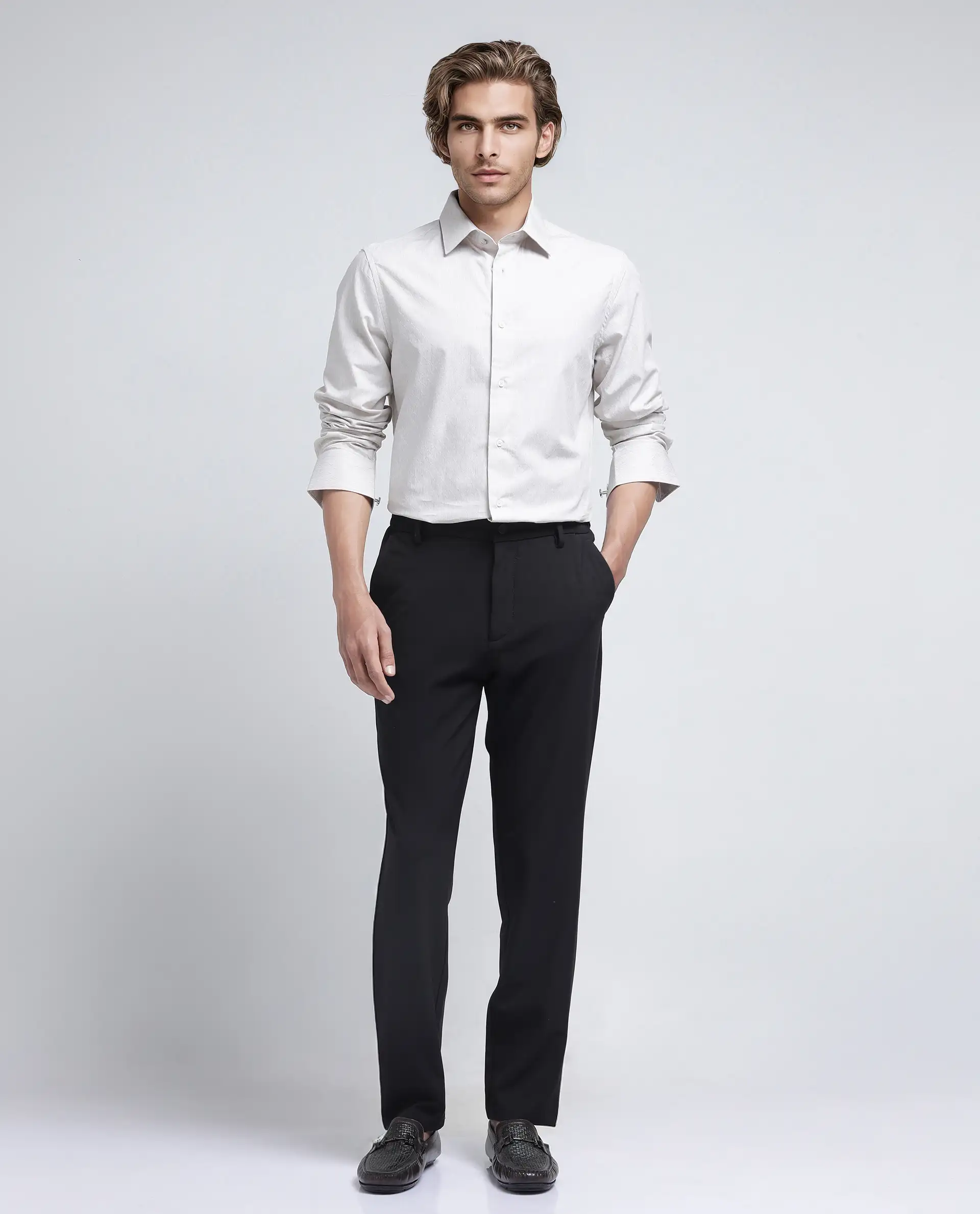 Rare Rabbit Men's Travel-26R Dark Brown Polyester Blend Plain Regular Fit Trouser