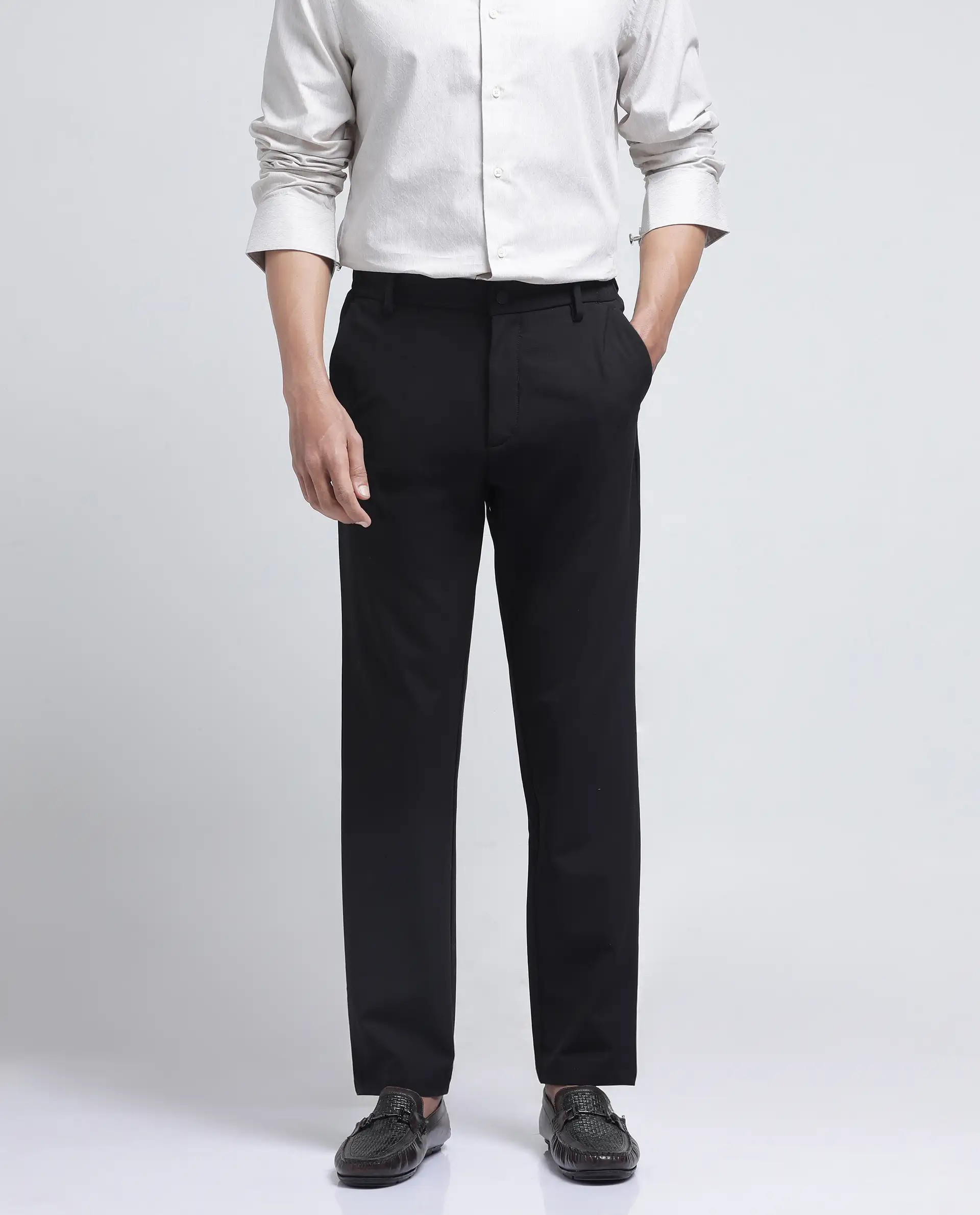 Rare Rabbit Men's Travel-26R Dark Brown Polyester Blend Plain Regular Fit Trouser - Image 2