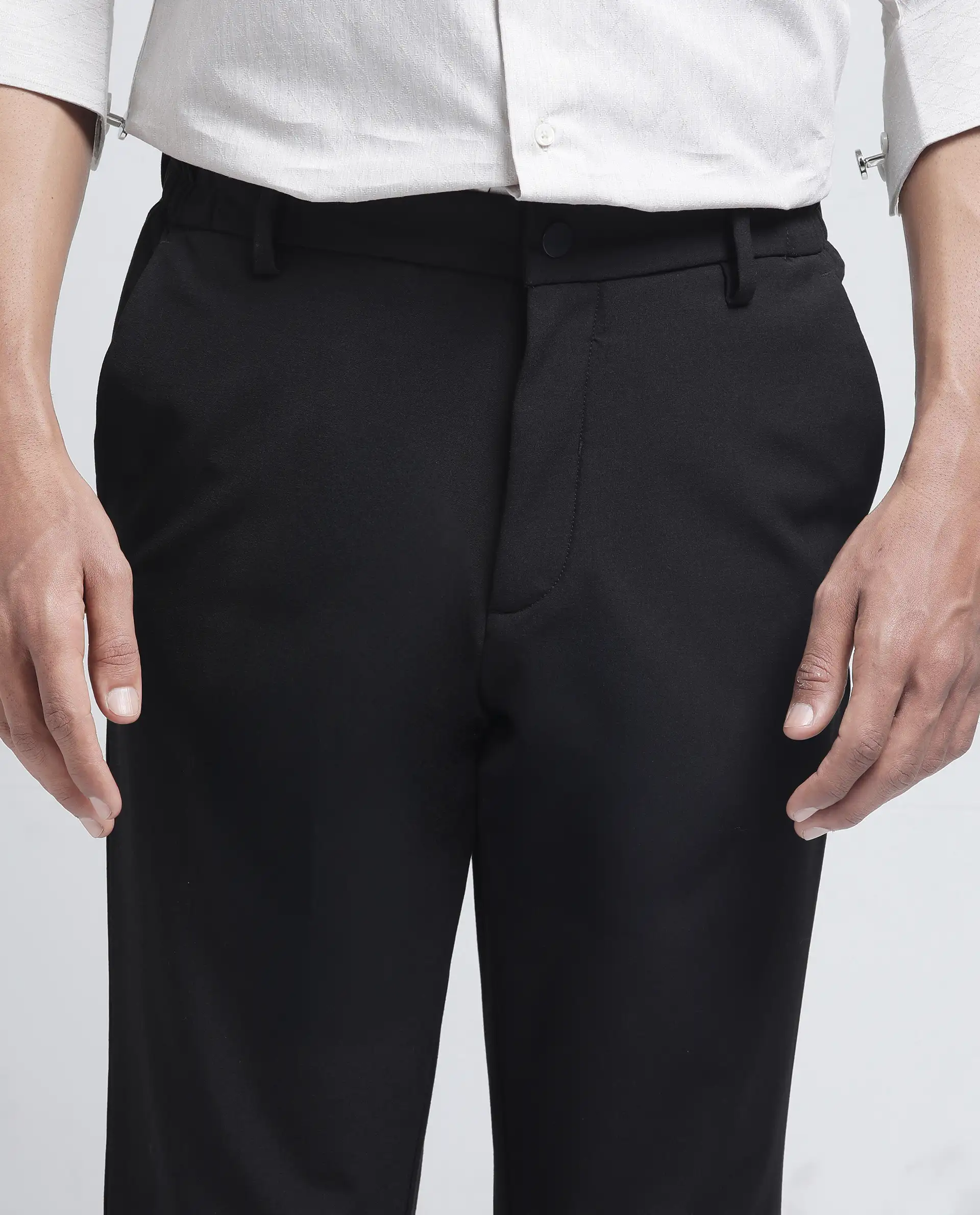 Rare Rabbit Men's Travel-26R Dark Brown Polyester Blend Plain Regular Fit Trouser - Image 3