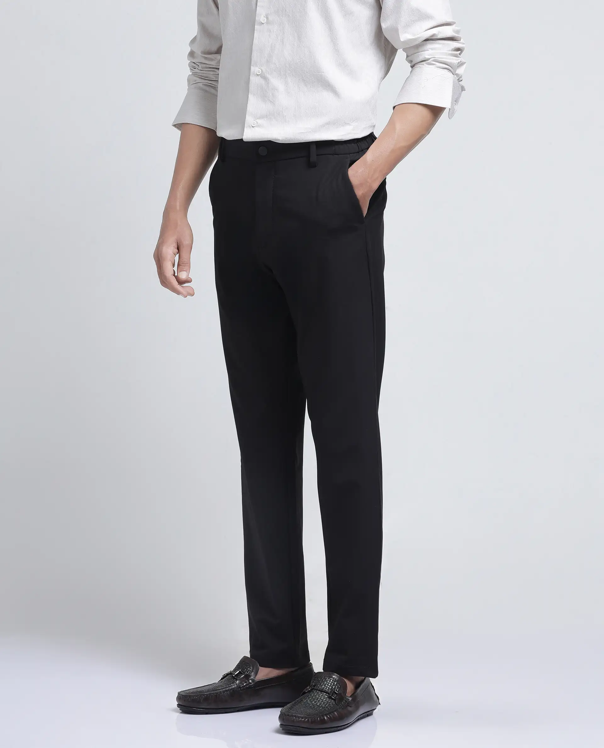 Rare Rabbit Men's Travel-26R Dark Brown Polyester Blend Plain Regular Fit Trouser - Image 5