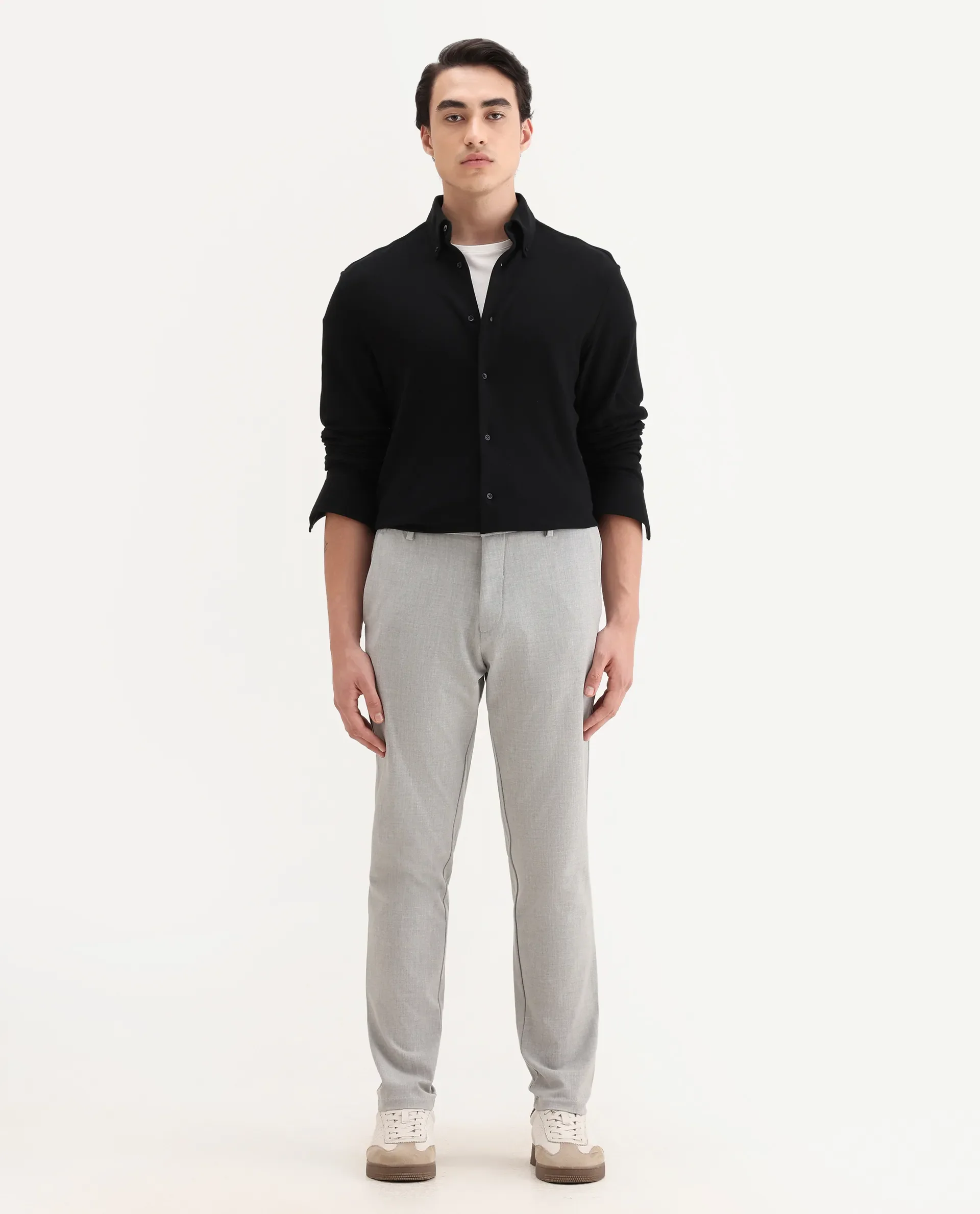 Rare Rabbit Men's Travel-26R Grey Polyester Blend Plain Regular Fit Trouser - Image 4
