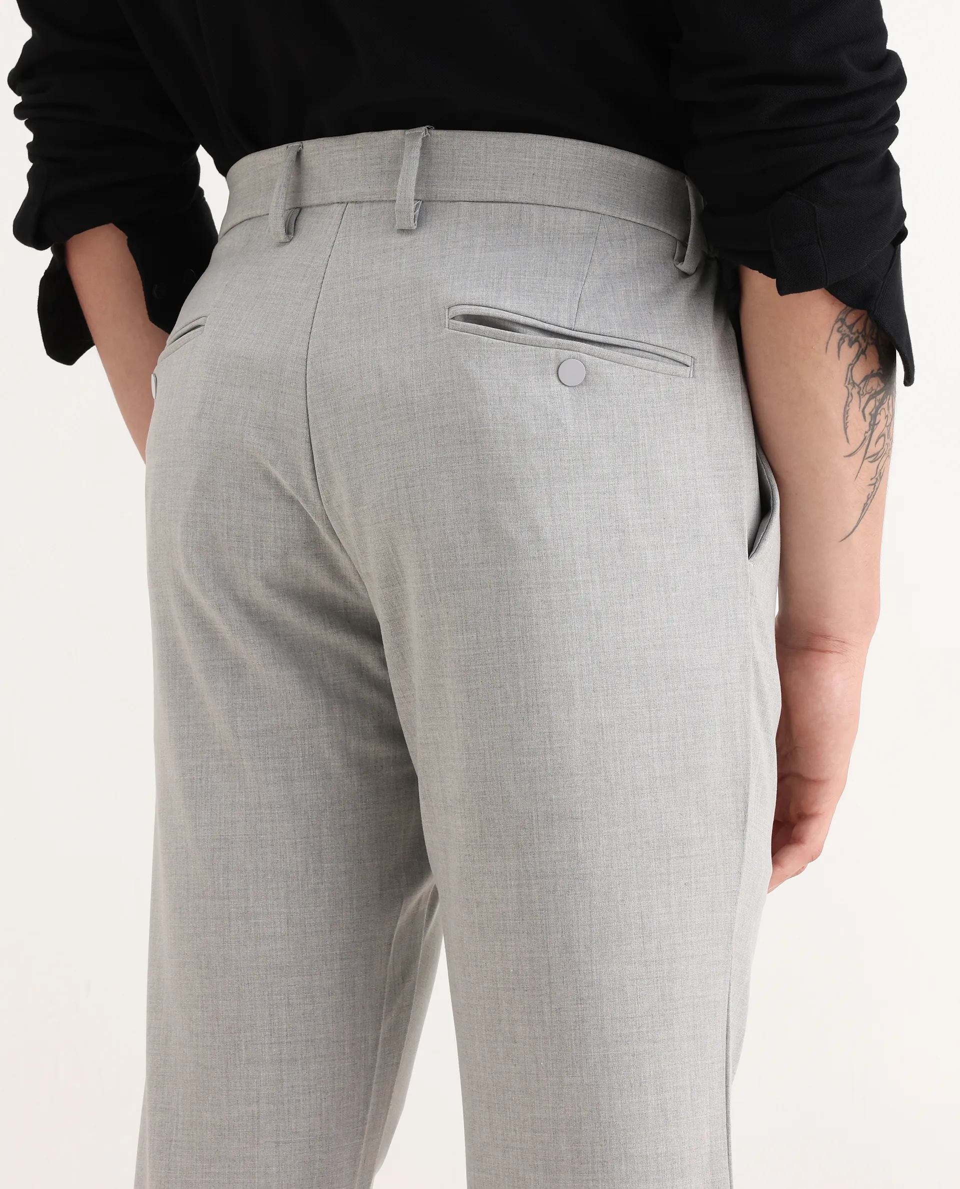 Rare Rabbit Men's Travel-26R Grey Polyester Blend Plain Regular Fit Trouser - Image 7