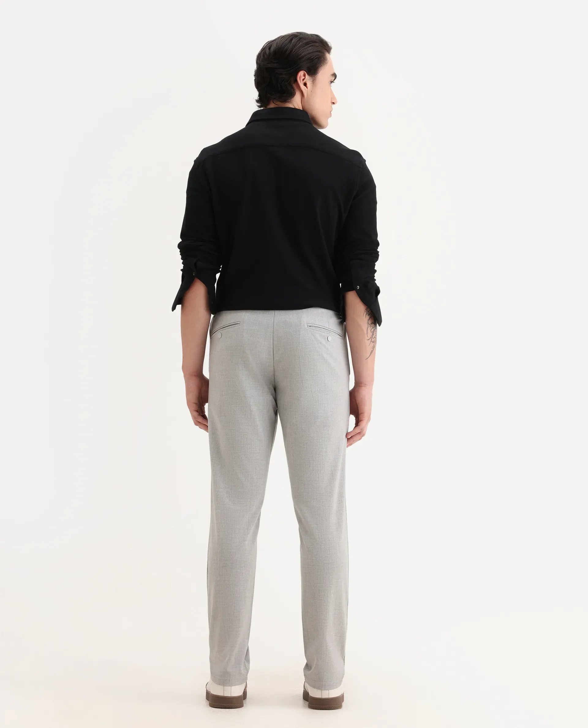 Rare Rabbit Men's Travel-26R Grey Polyester Blend Plain Regular Fit Trouser - Image 8