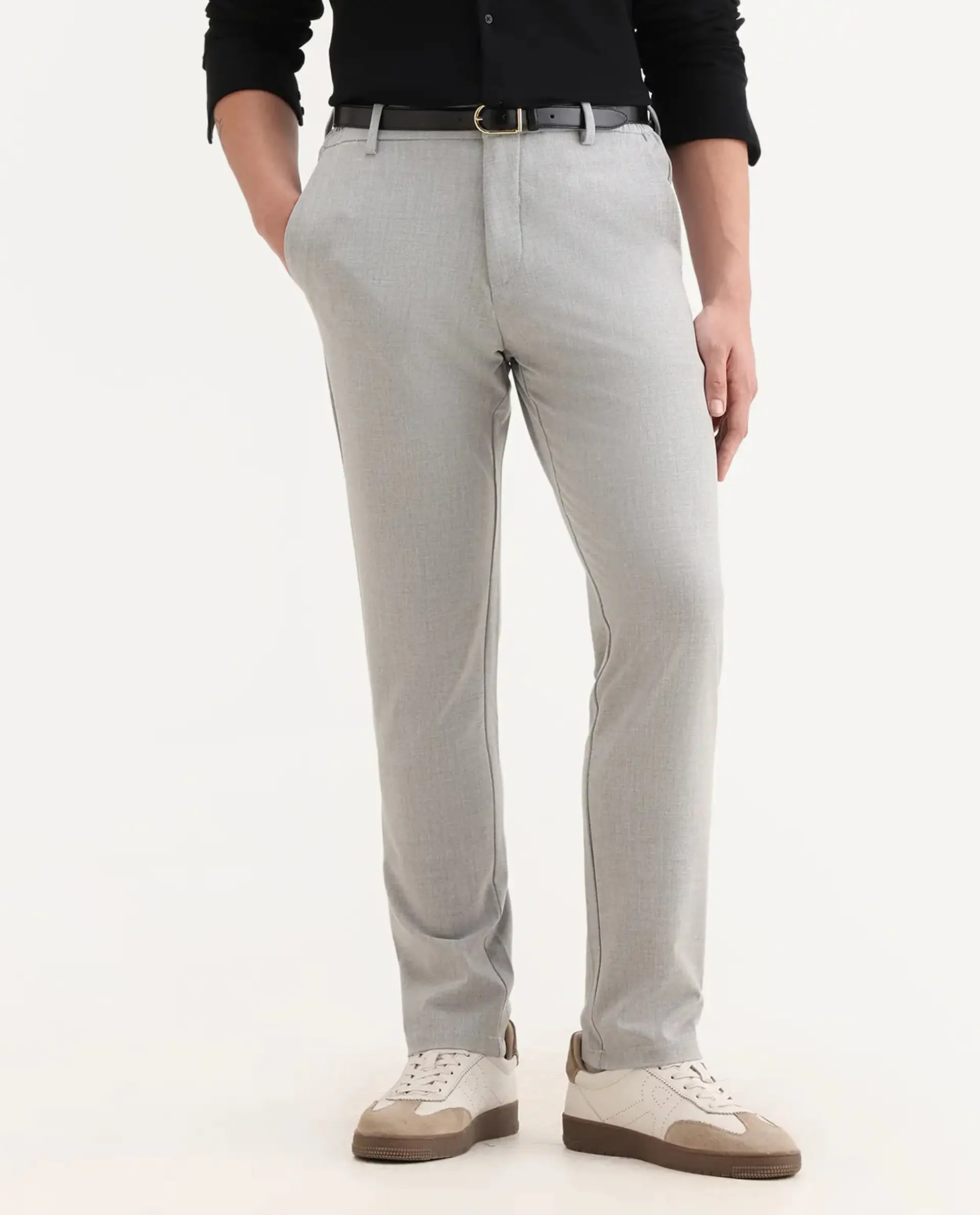 Rare Rabbit Men's Travel-26R Grey Polyester Blend Plain Regular Fit Trouser - Image 9