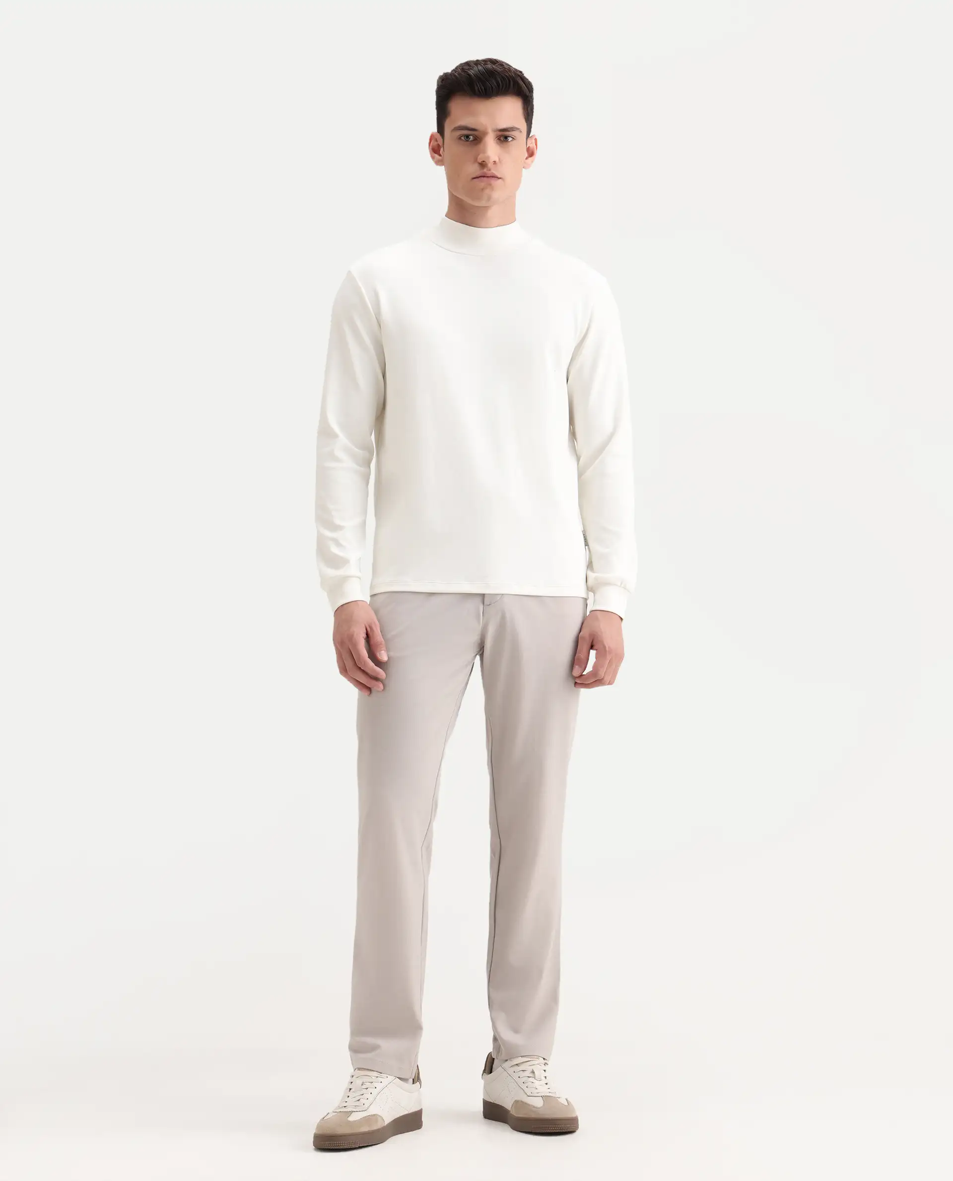 Rare Rabbit Men's Travel-26R Light Beige Polyester Blend Plain Regular Fit Trouser - Image 4