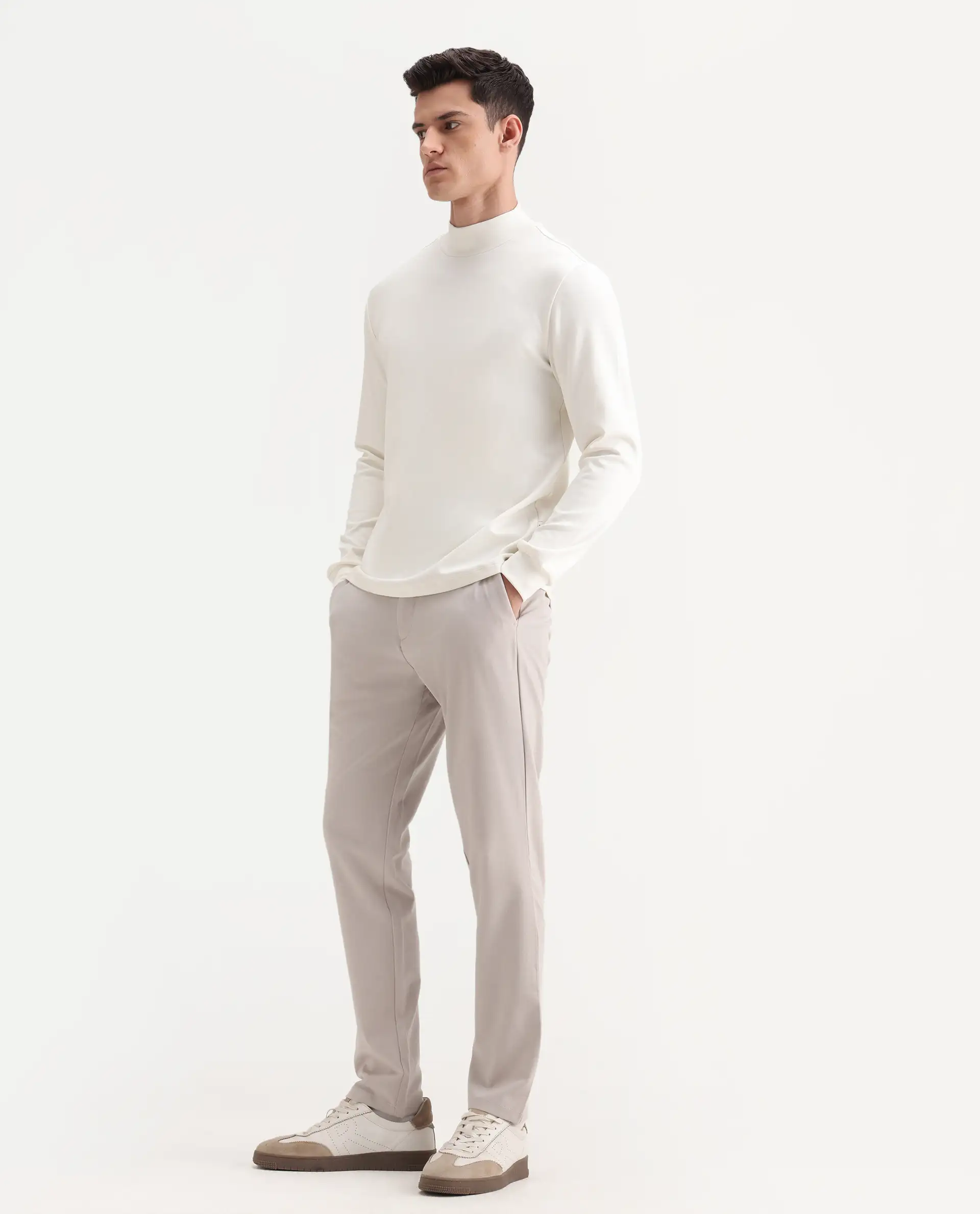 Rare Rabbit Men's Travel-26R Light Beige Polyester Blend Plain Regular Fit Trouser - Image 5