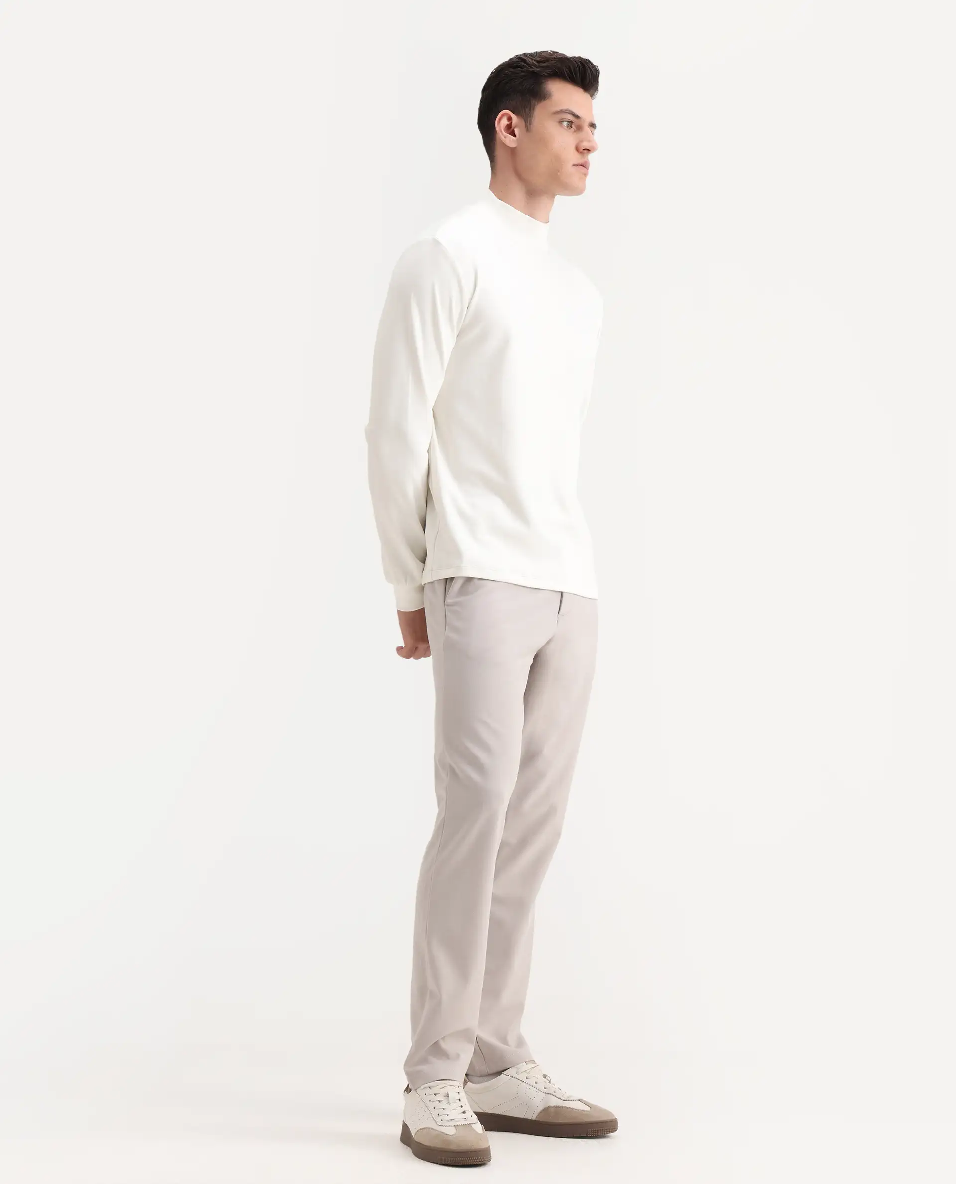 Rare Rabbit Men's Travel-26R Light Beige Polyester Blend Plain Regular Fit Trouser - Image 6