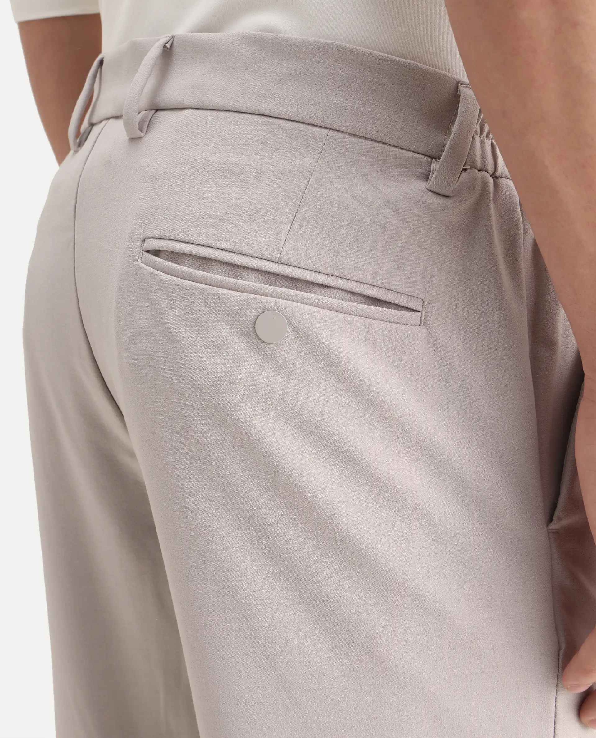 Rare Rabbit Men's Travel-26R Light Beige Polyester Blend Plain Regular Fit Trouser - Image 7