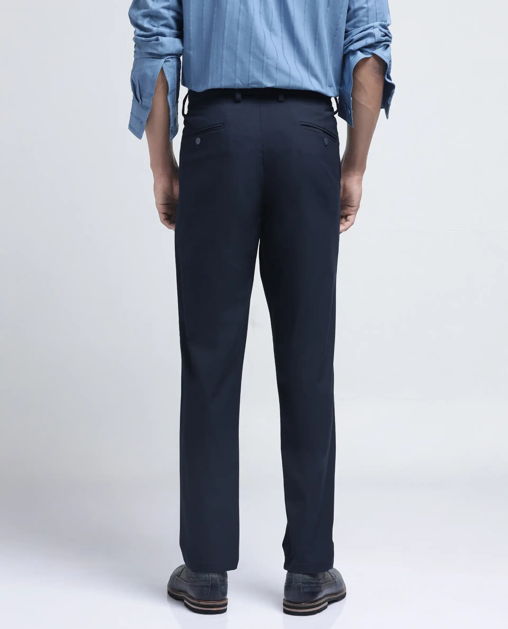 Rare Rabbit Men's Travel-26R Navy Polyester Blend Plain Regular Fit Trouser - Image 4