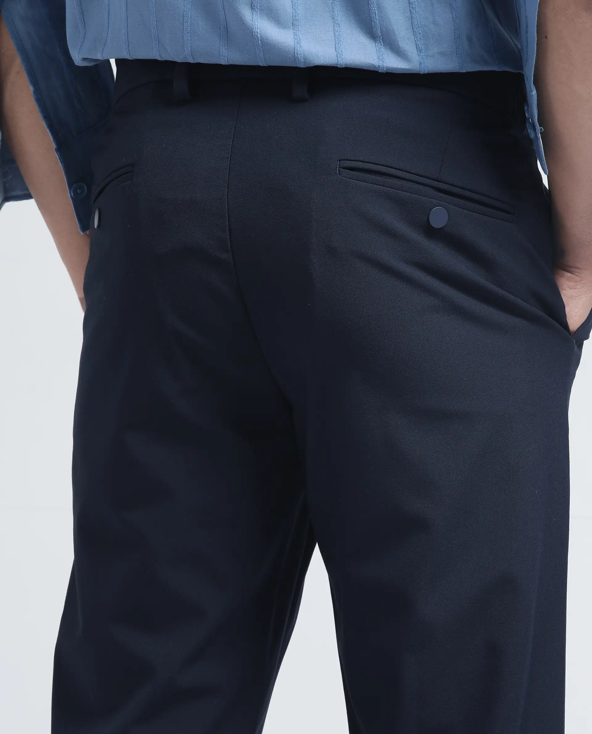 Rare Rabbit Men's Travel-26R Navy Polyester Blend Plain Regular Fit Trouser - Image 5