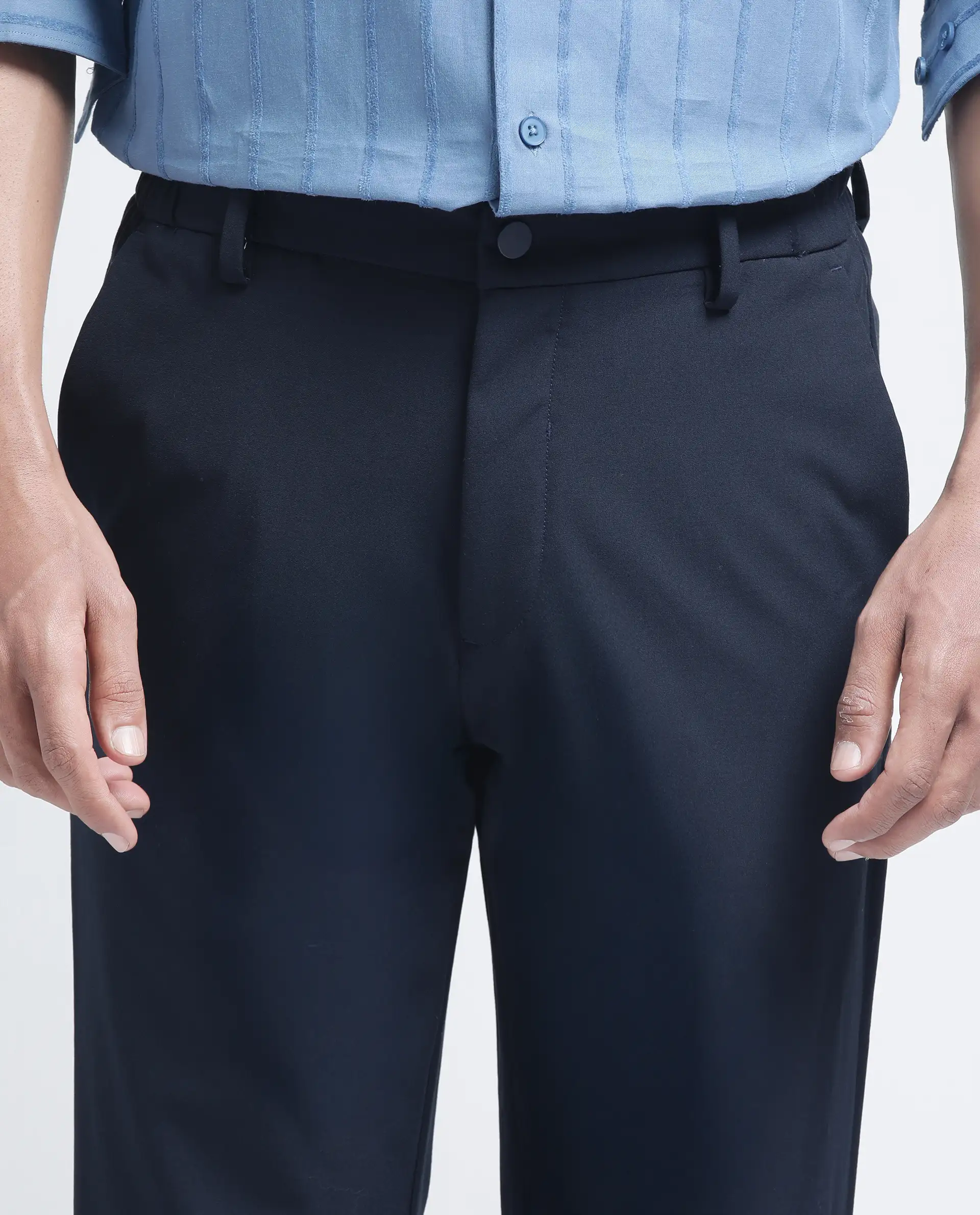 Rare Rabbit Men's Travel-26R Navy Polyester Blend Plain Regular Fit Trouser - Image 8