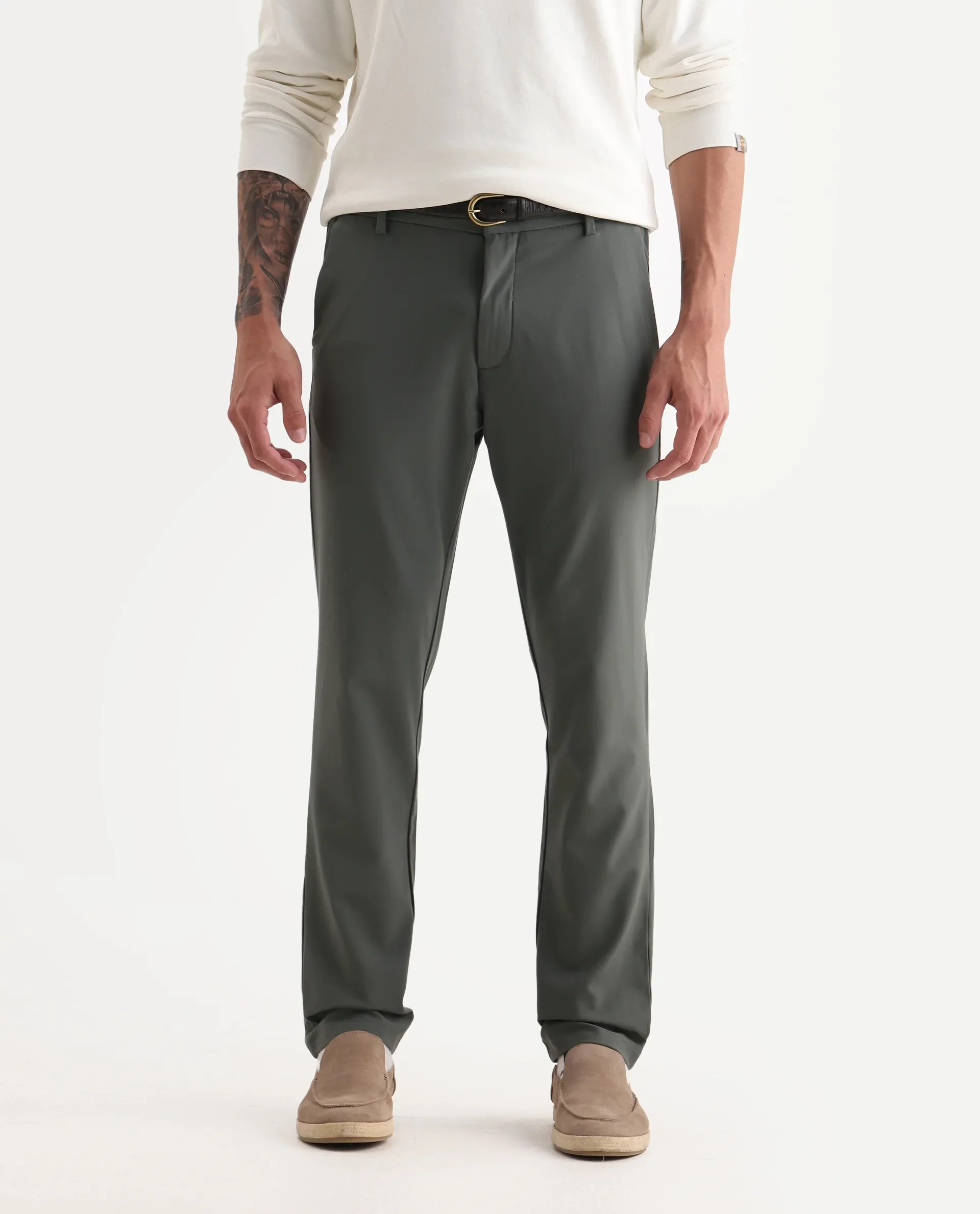 Rare Rabbit Men's Travel-26R Olive Polyester Blend Plain Regular Fit Trouser - Image 2