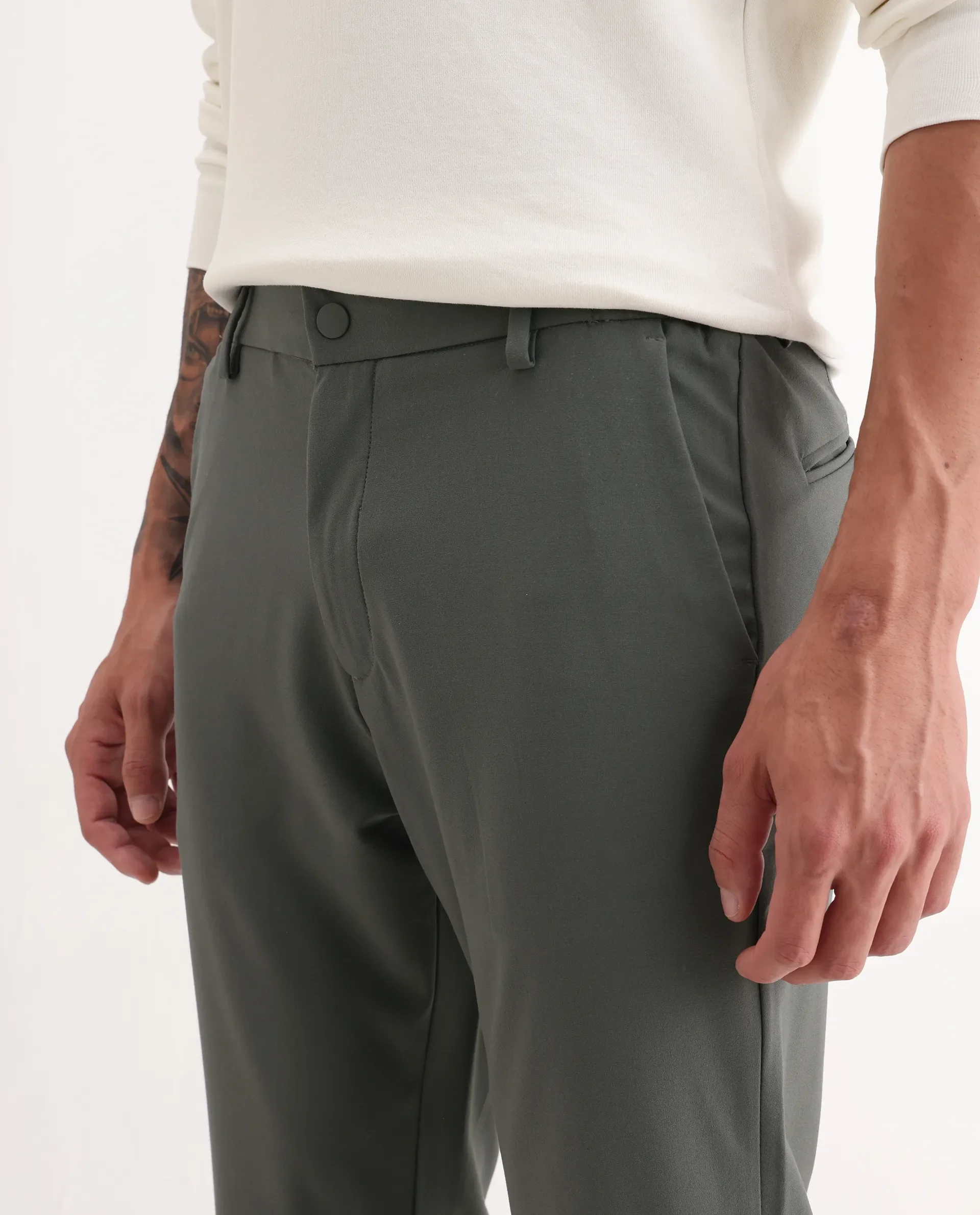 Rare Rabbit Men's Travel-26R Olive Polyester Blend Plain Regular Fit Trouser - Image 3