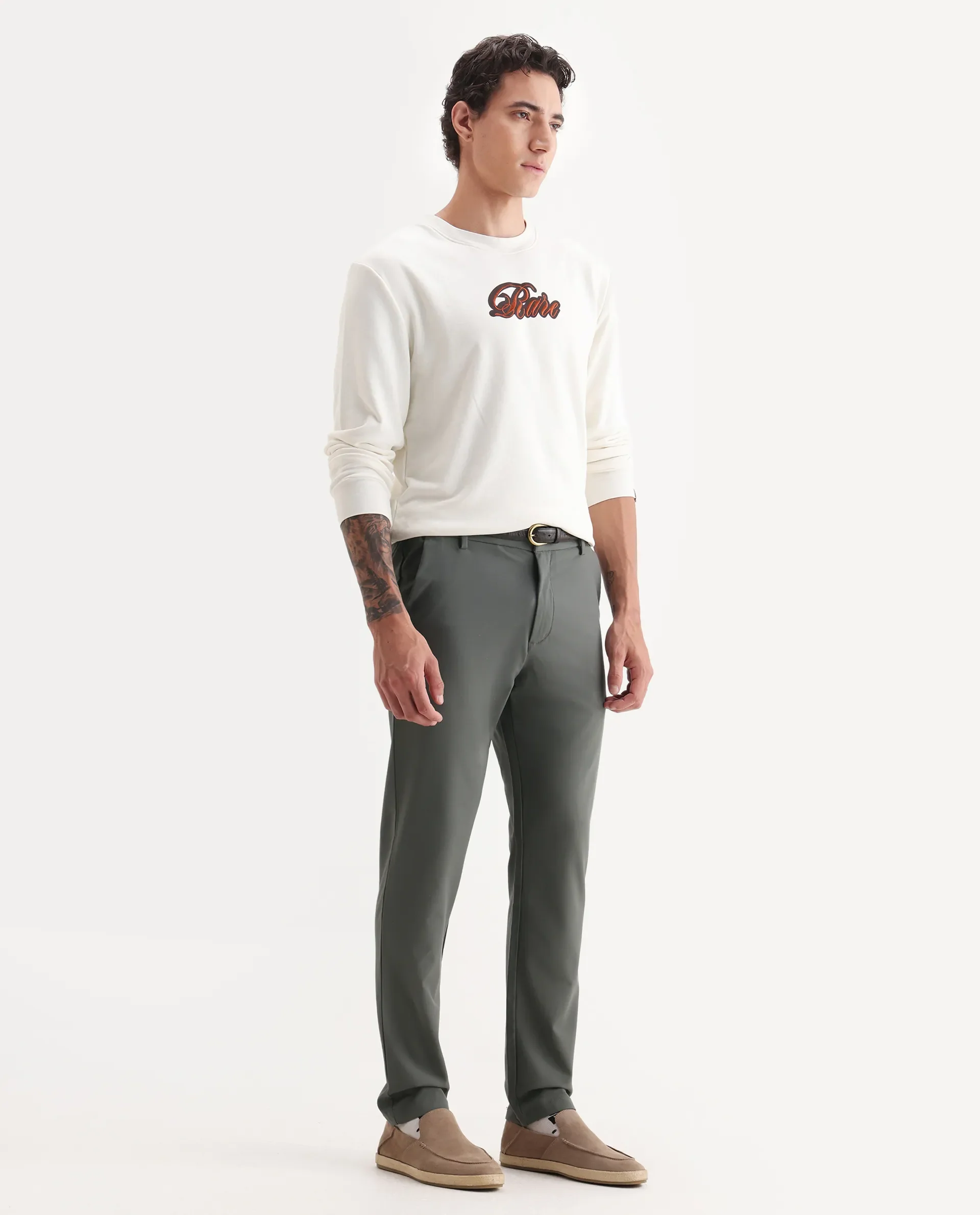 Rare Rabbit Men's Travel-26R Olive Polyester Blend Plain Regular Fit Trouser - Image 4