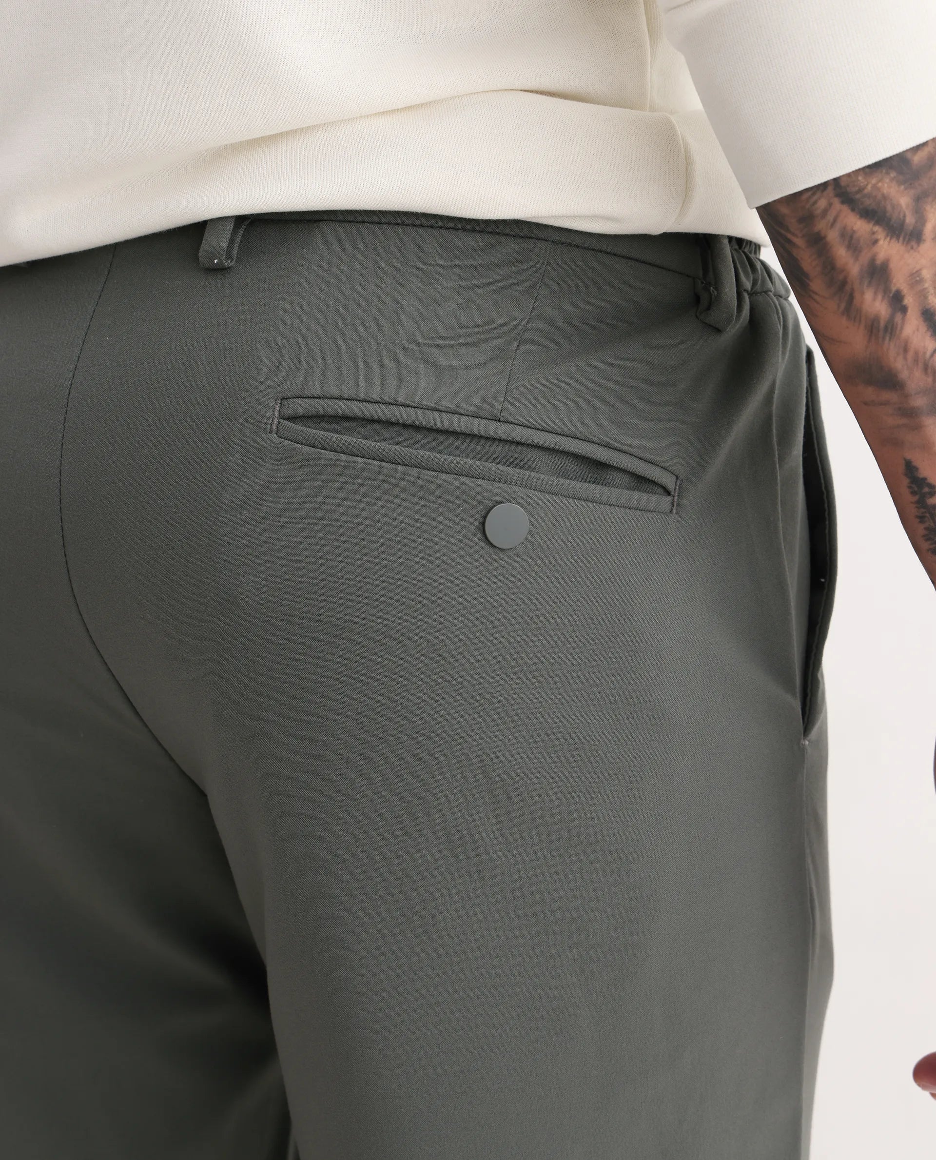 Rare Rabbit Men's Travel-26R Olive Polyester Blend Plain Regular Fit Trouser - Image 5
